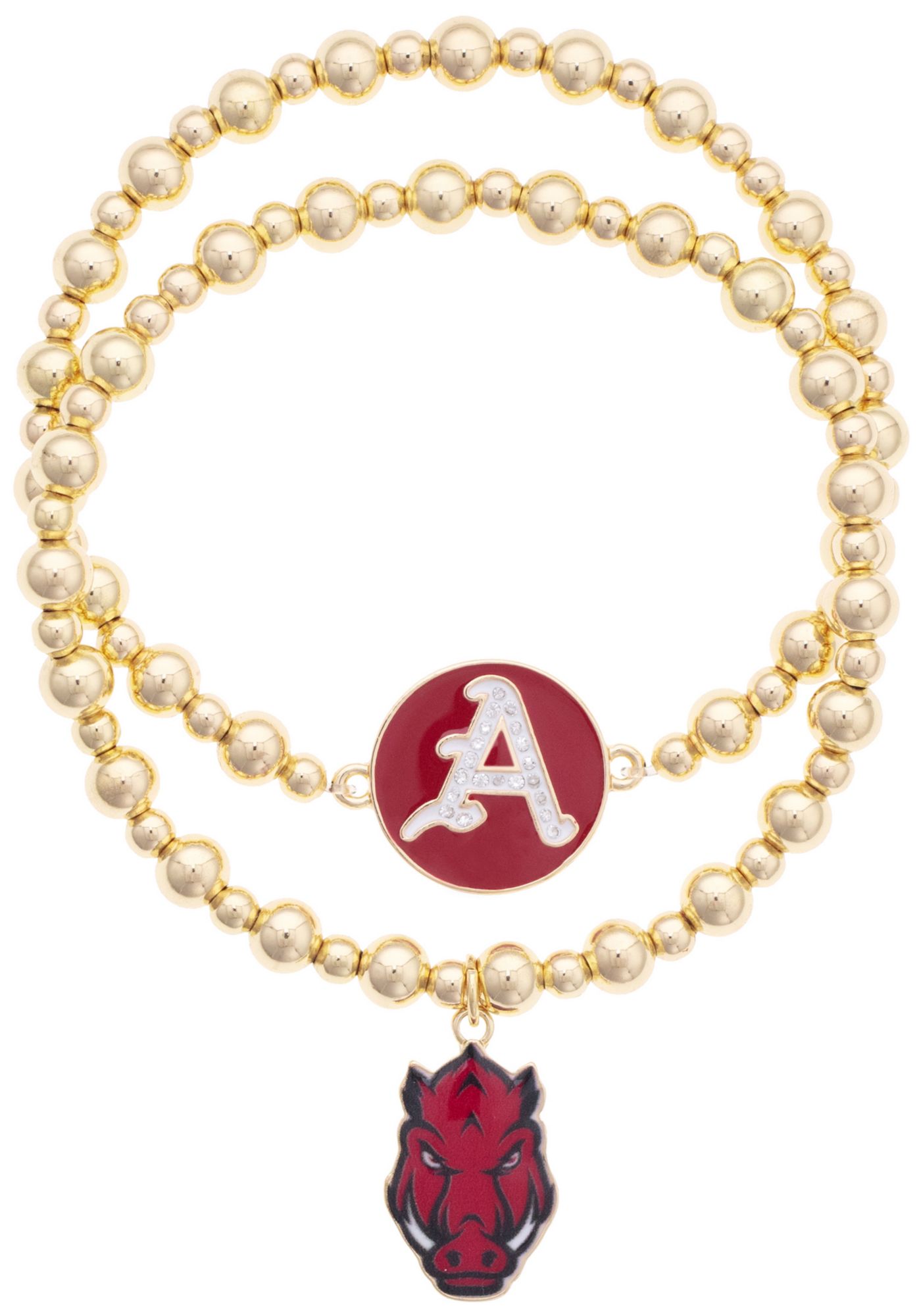 Canvas Style Women's Arkansas Razorbacks Ball Bead Bracelet Set of 2