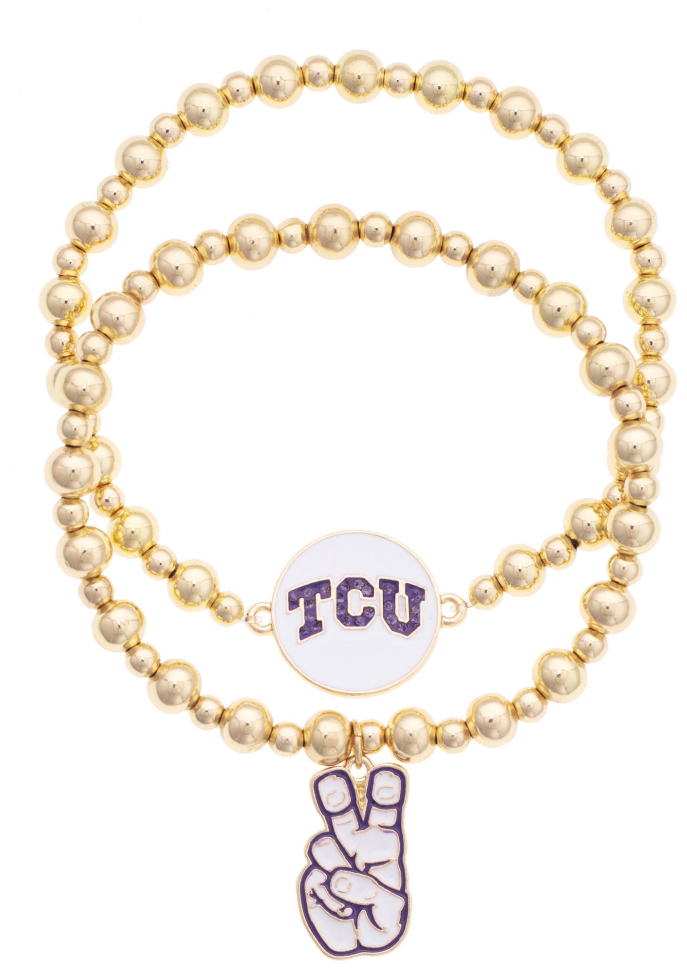 Canvas Style Women's TCU Horned Frogs Ball Bead Bracelet Set of 2