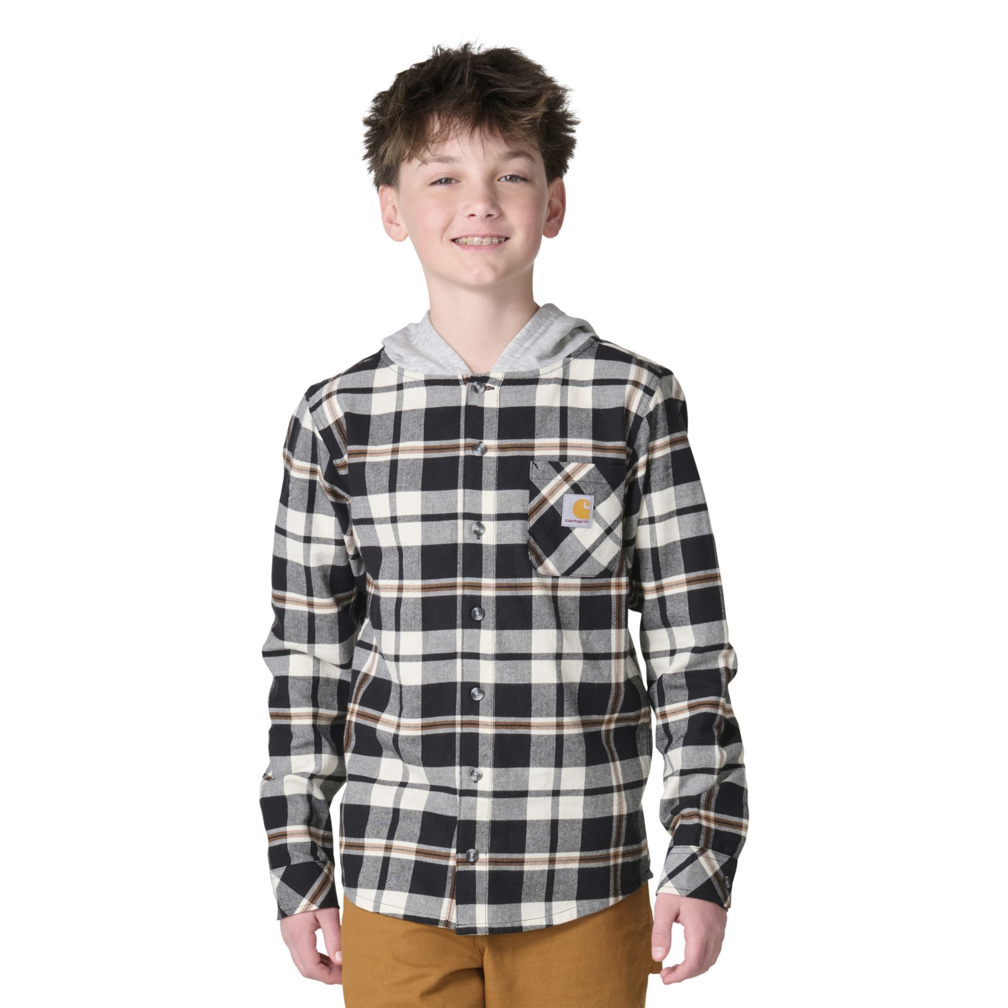 Carhartt Boys' Flannel Long-Sleeve Button-Front Hooded Shirt