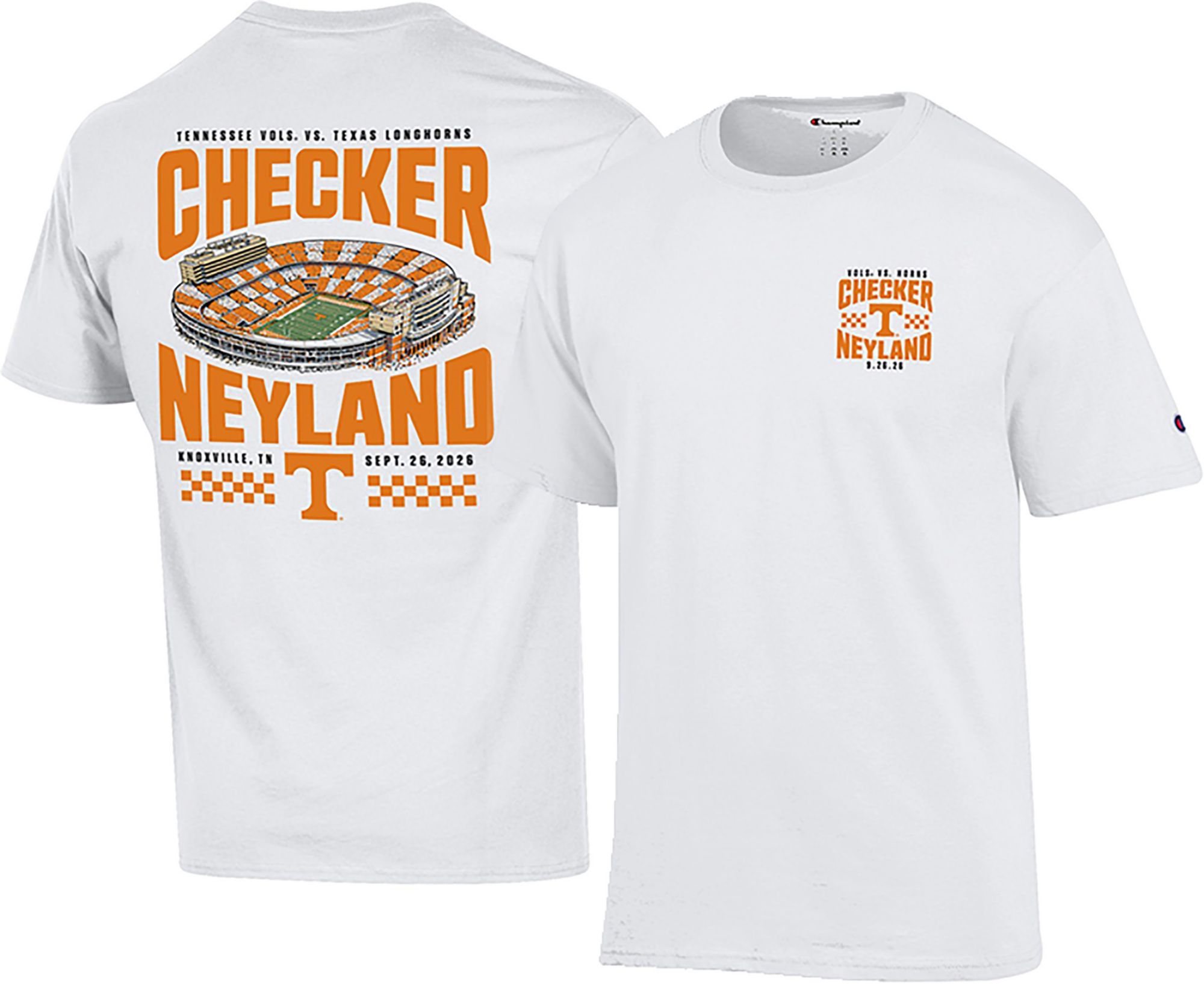 Champion Adult Tennessee Volunteers vs. Texas Longhorns Checker Neyland Stadium T-Shirt, Women's