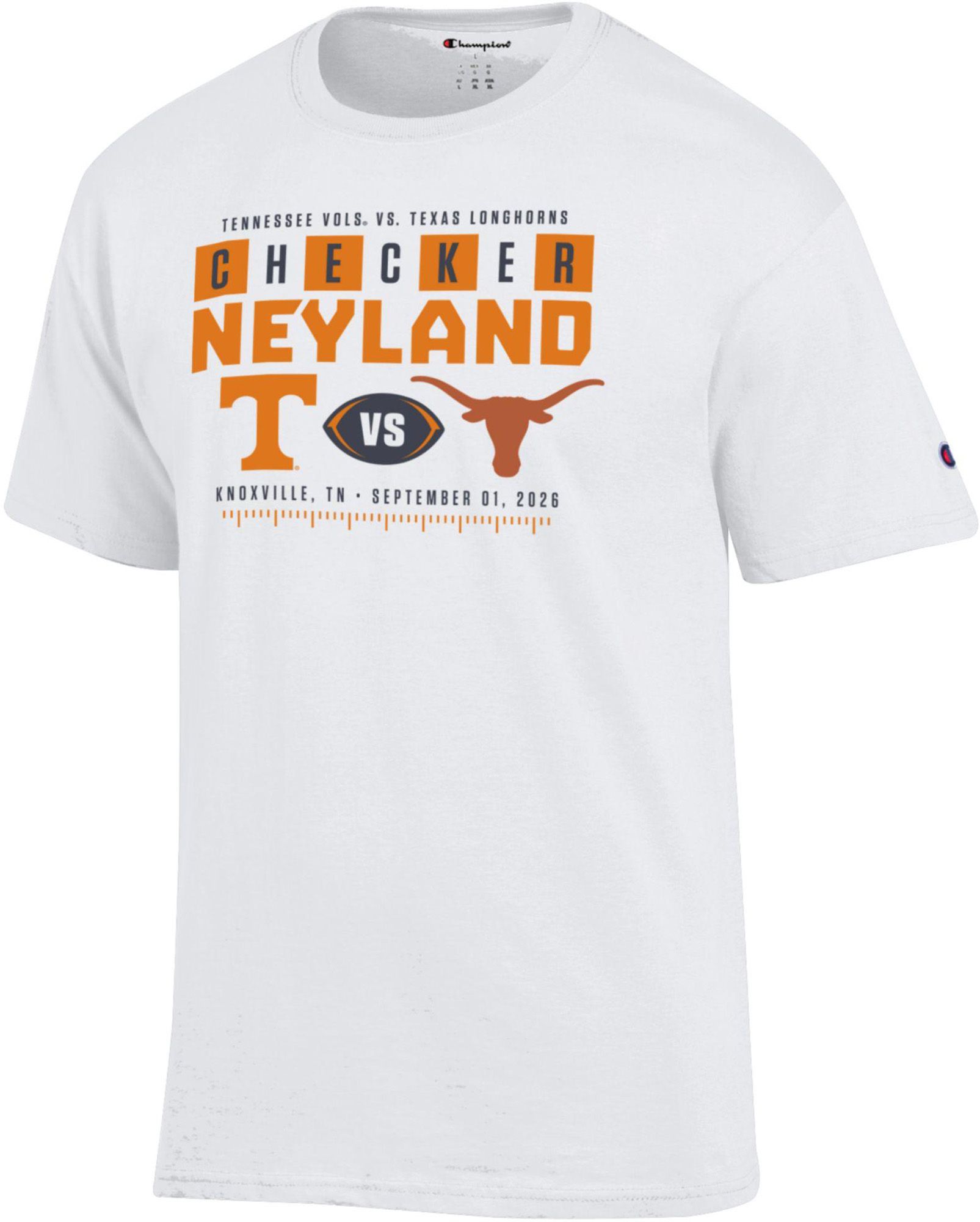 Champion Adult Tennessee Volunteers vs. Texas Longhorns Checker Neyland Matchup White T-Shirt, Men's