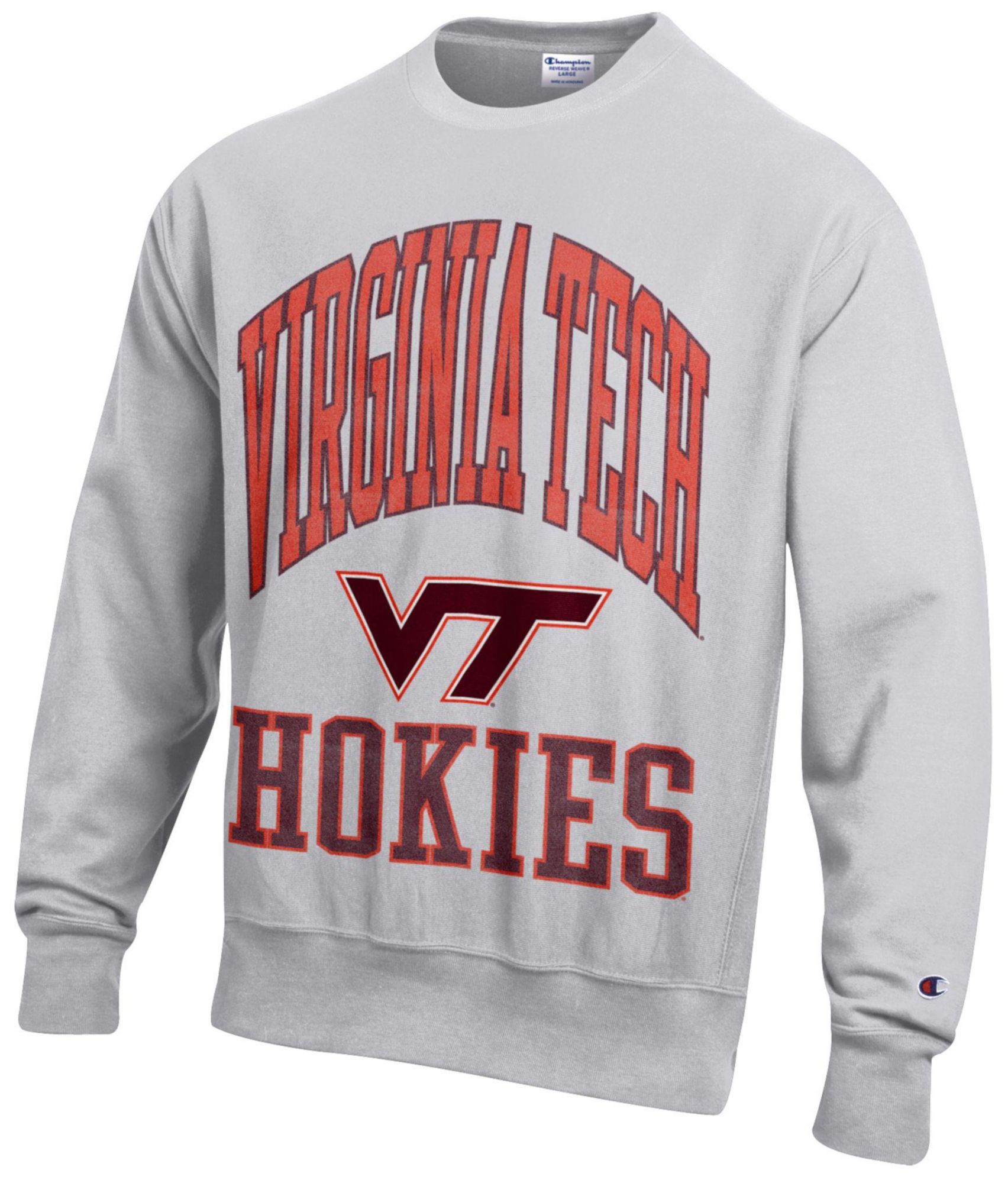 Champion Men's Virginia Tech Hokies Silver Gray Reverse Weave Crewneck Sweatshirt