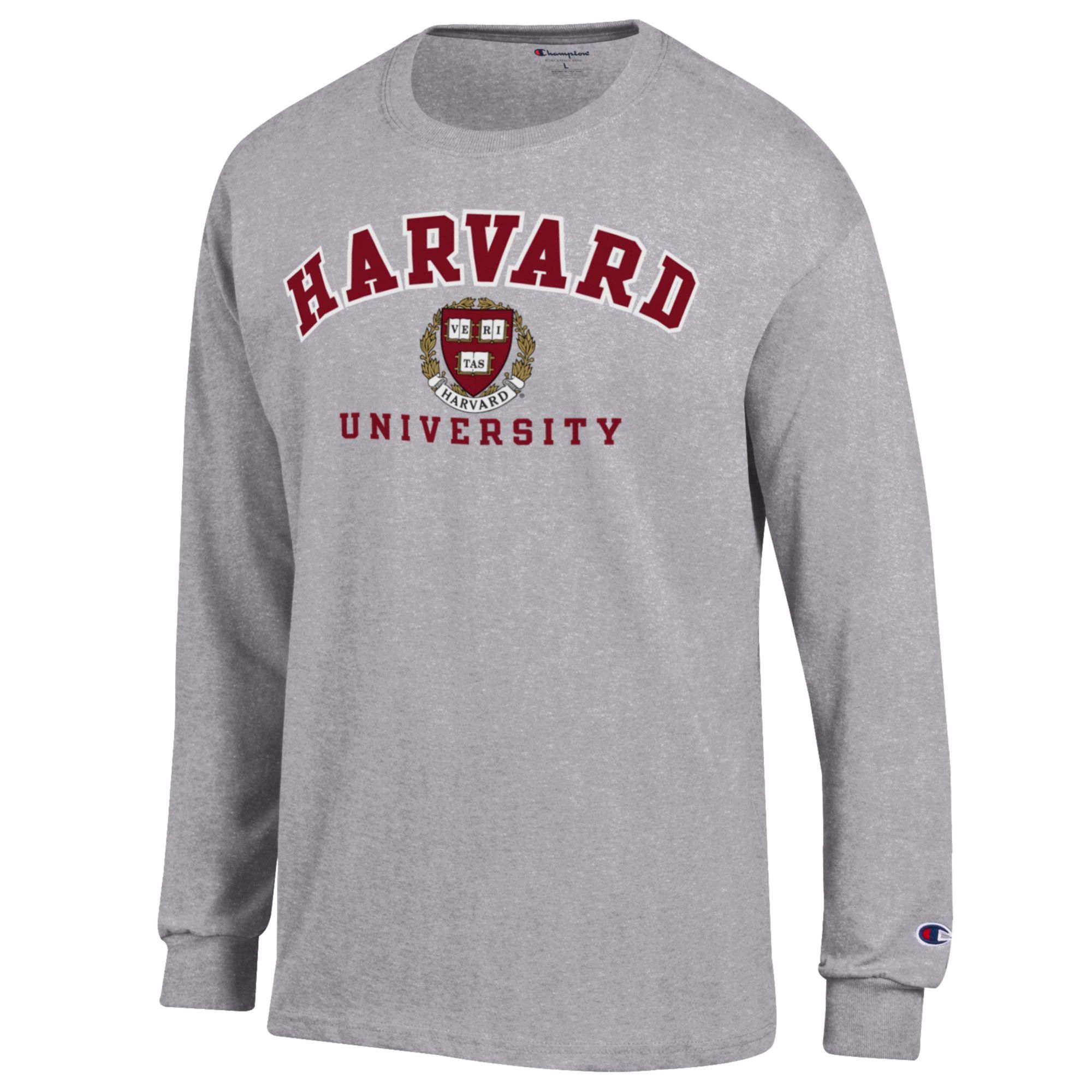 Champion Men's Harvard Crimson Grey Wordmark Crest Long Sleeve T-Shirt