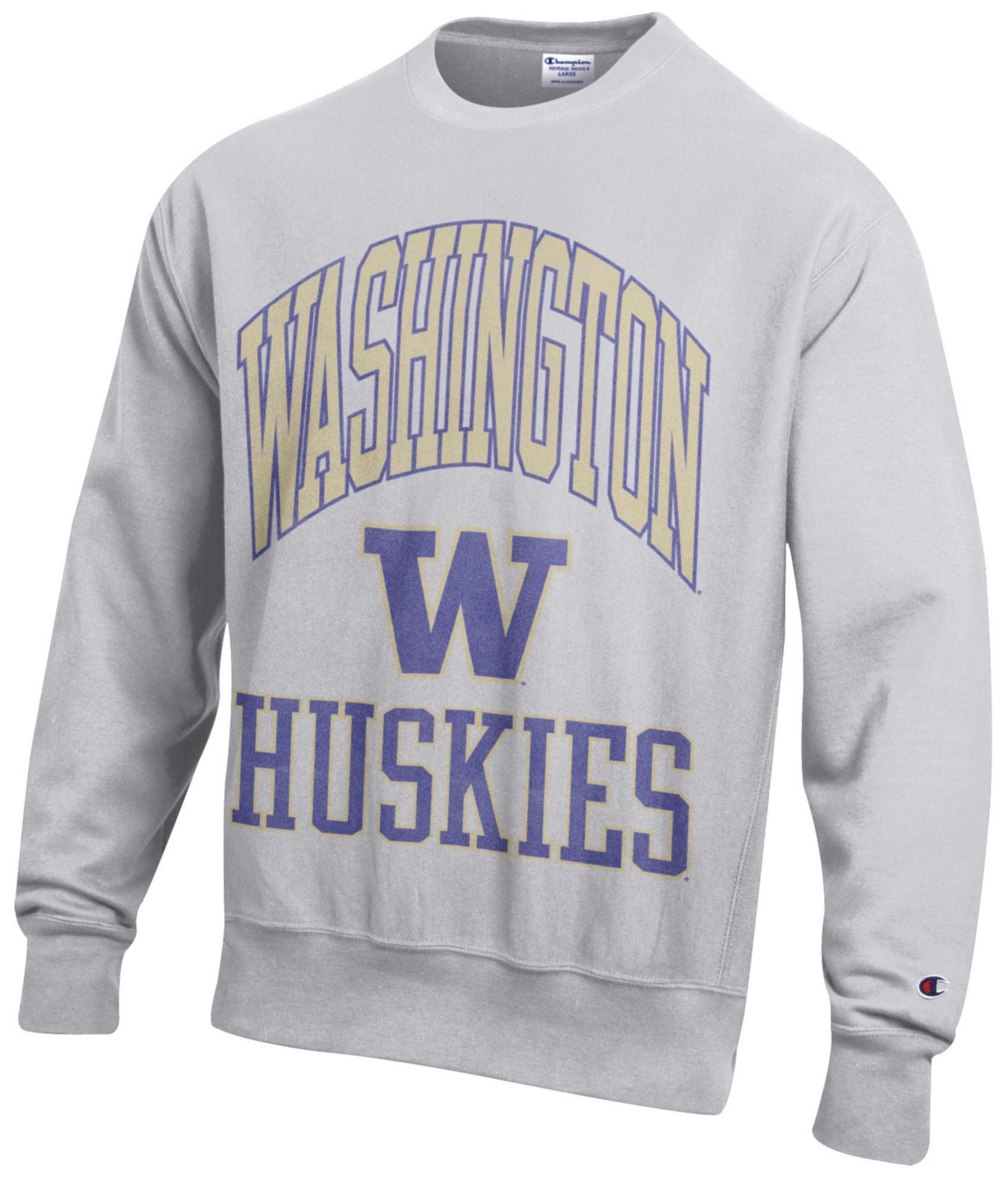 Champion Men's Washington Huskies Silver Gray Reverse Weave Crewneck Sweatshirt