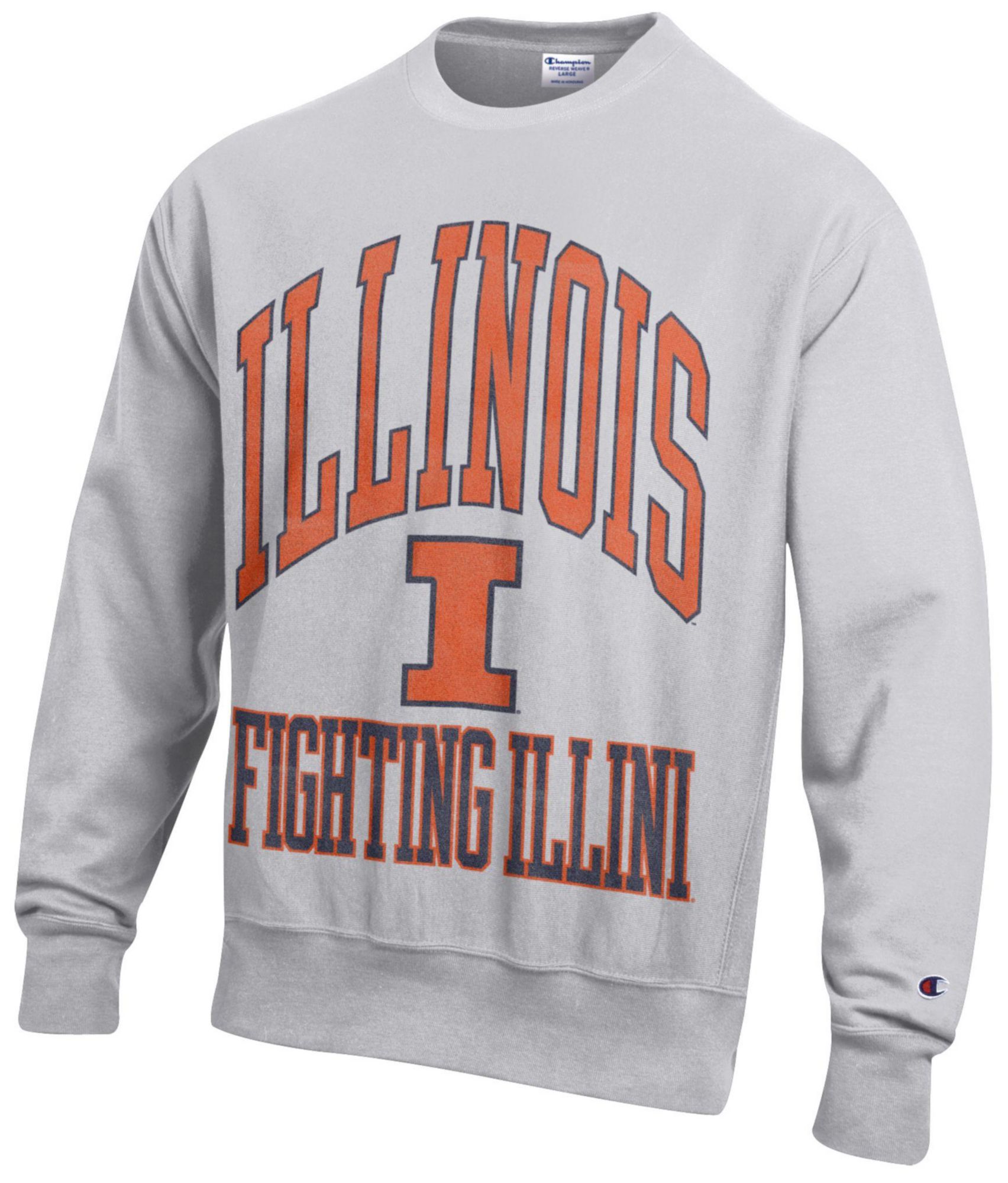 Champion Men's Illinois Fighting Illini Silver Gray Reverse Weave Crewneck Sweatshirt