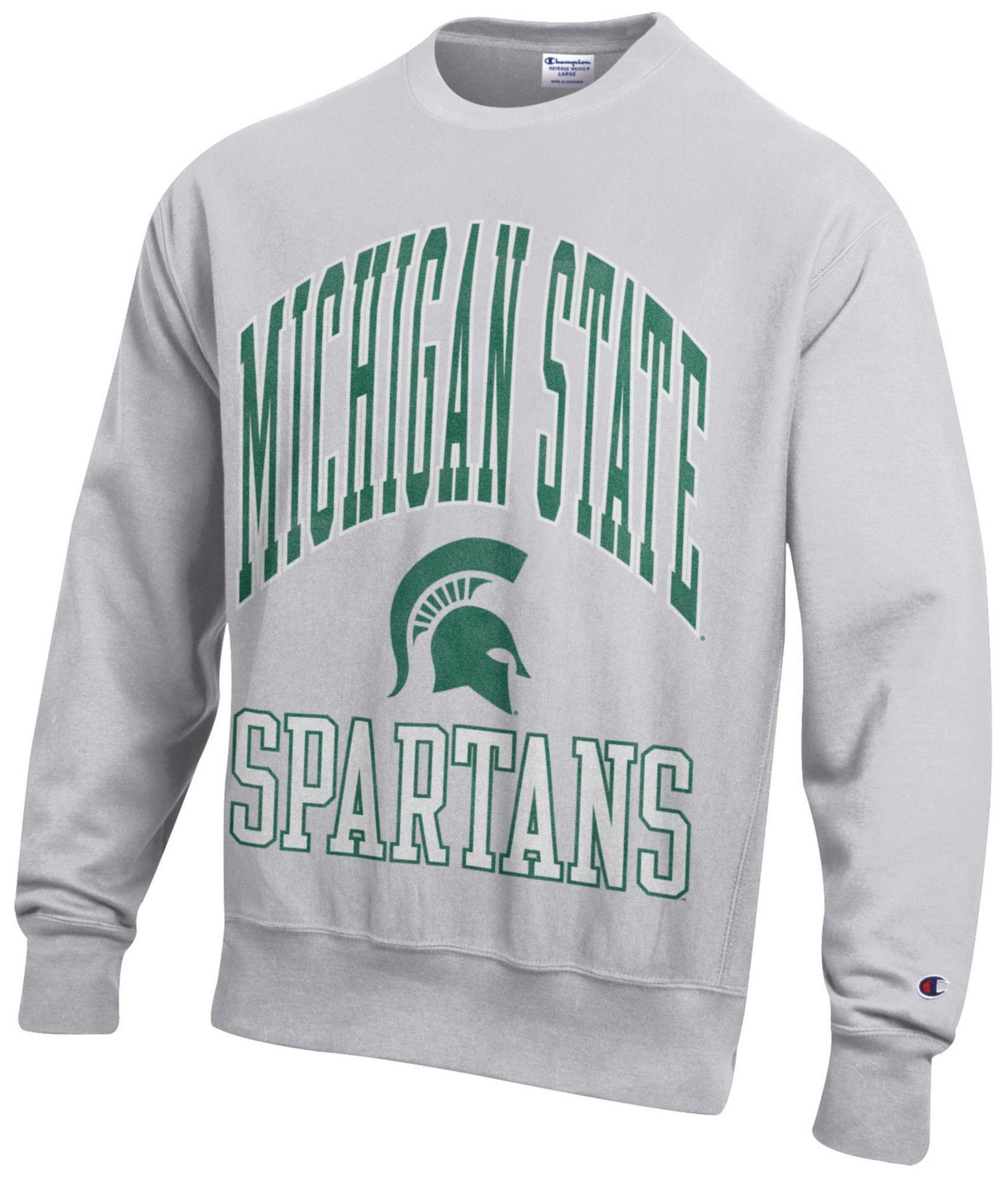 Champion Men's Michigan State Spartans Silver Gray Reverse Weave Crewneck Sweatshirt