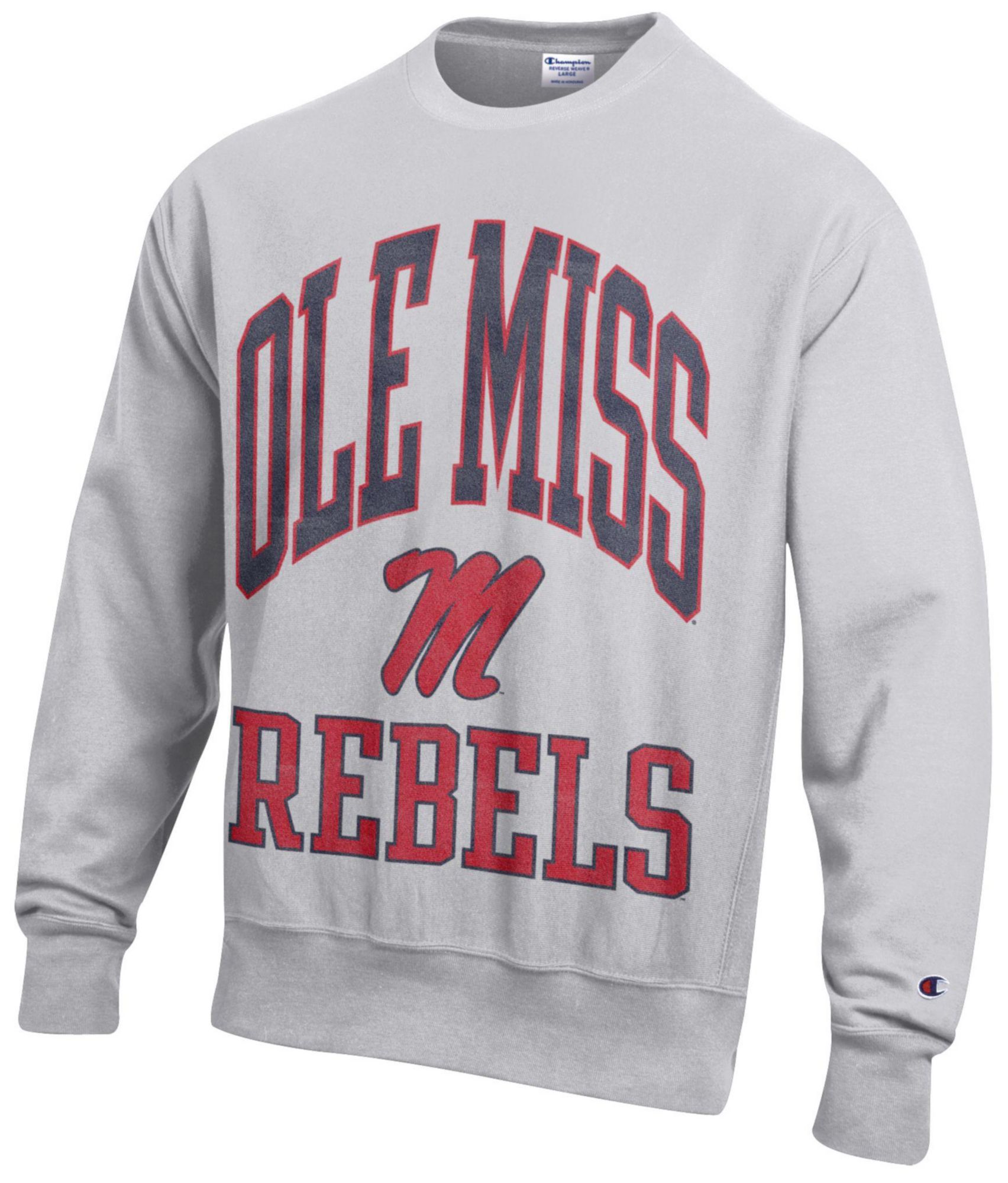 Champion Men's Ole Miss Rebels Silver Gray Reverse Weave Crewneck Sweatshirt