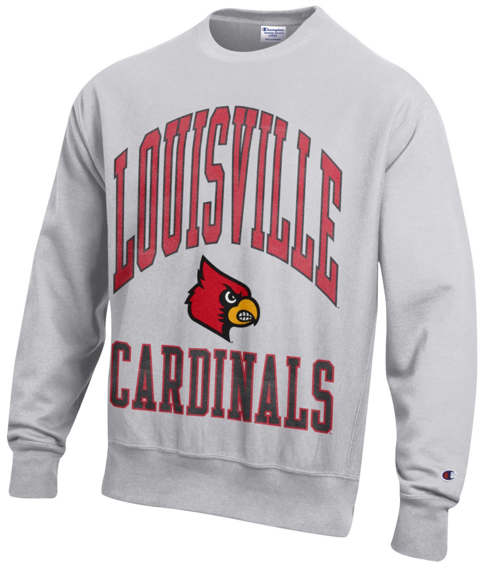 Champion Men's Louisville Cardinals Silver Gray Reverse Weave Crewneck Sweatshirt