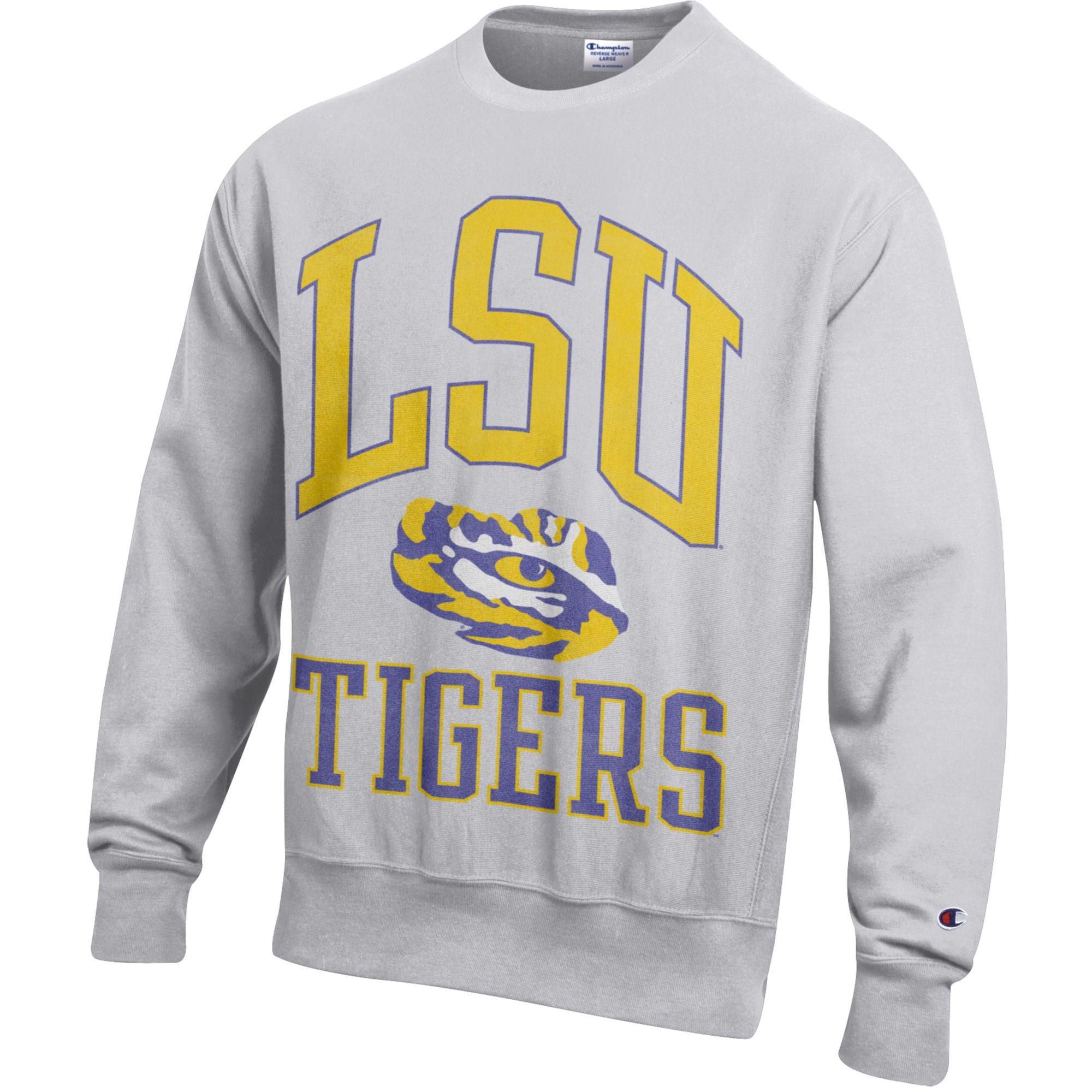 Champion Men's LSU Tigers Silver Gray Reverse Weave Crewneck Sweatshirt