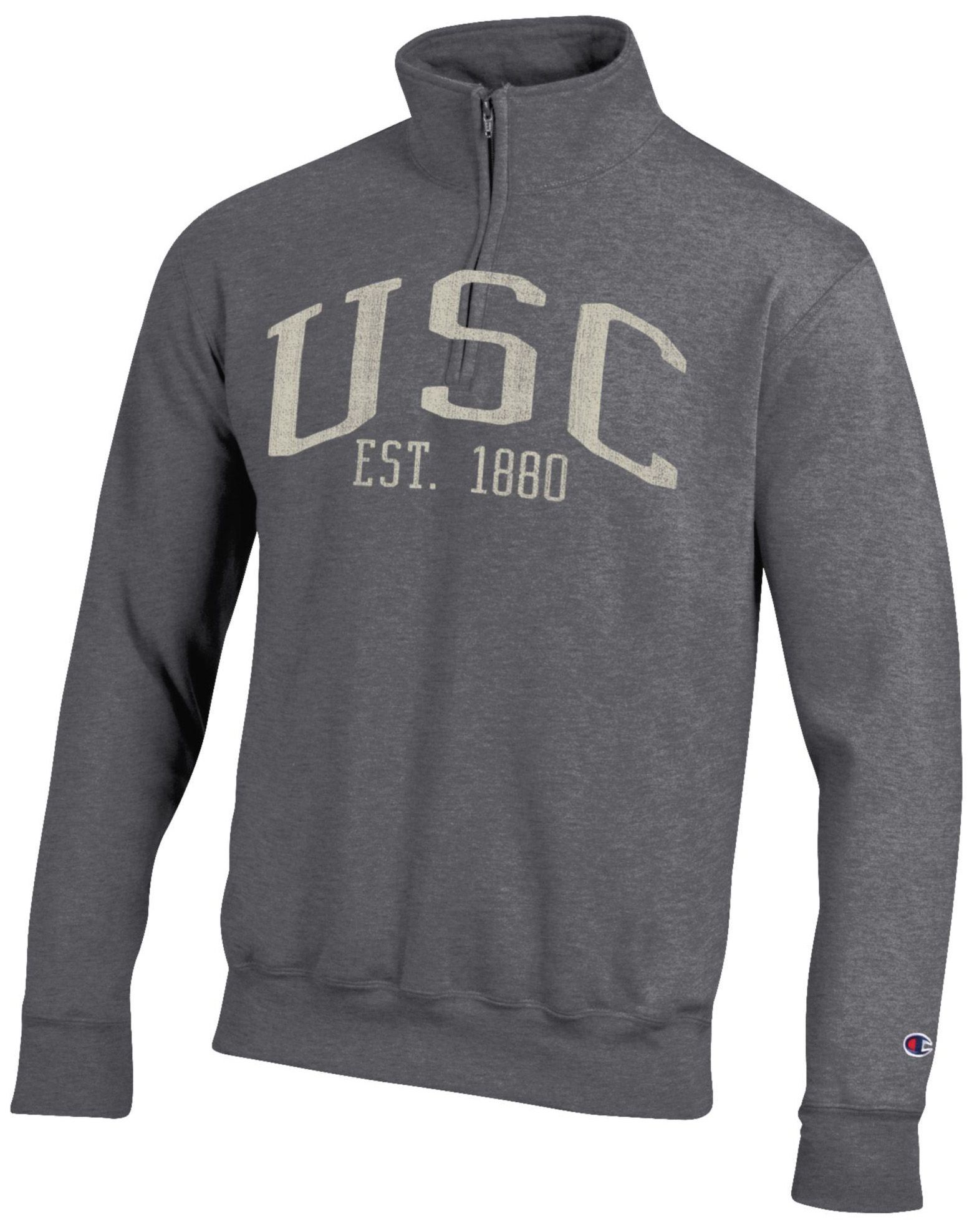 Champion Men's USC Trojans Powerblend 1/4 Zip, XXL, Gray