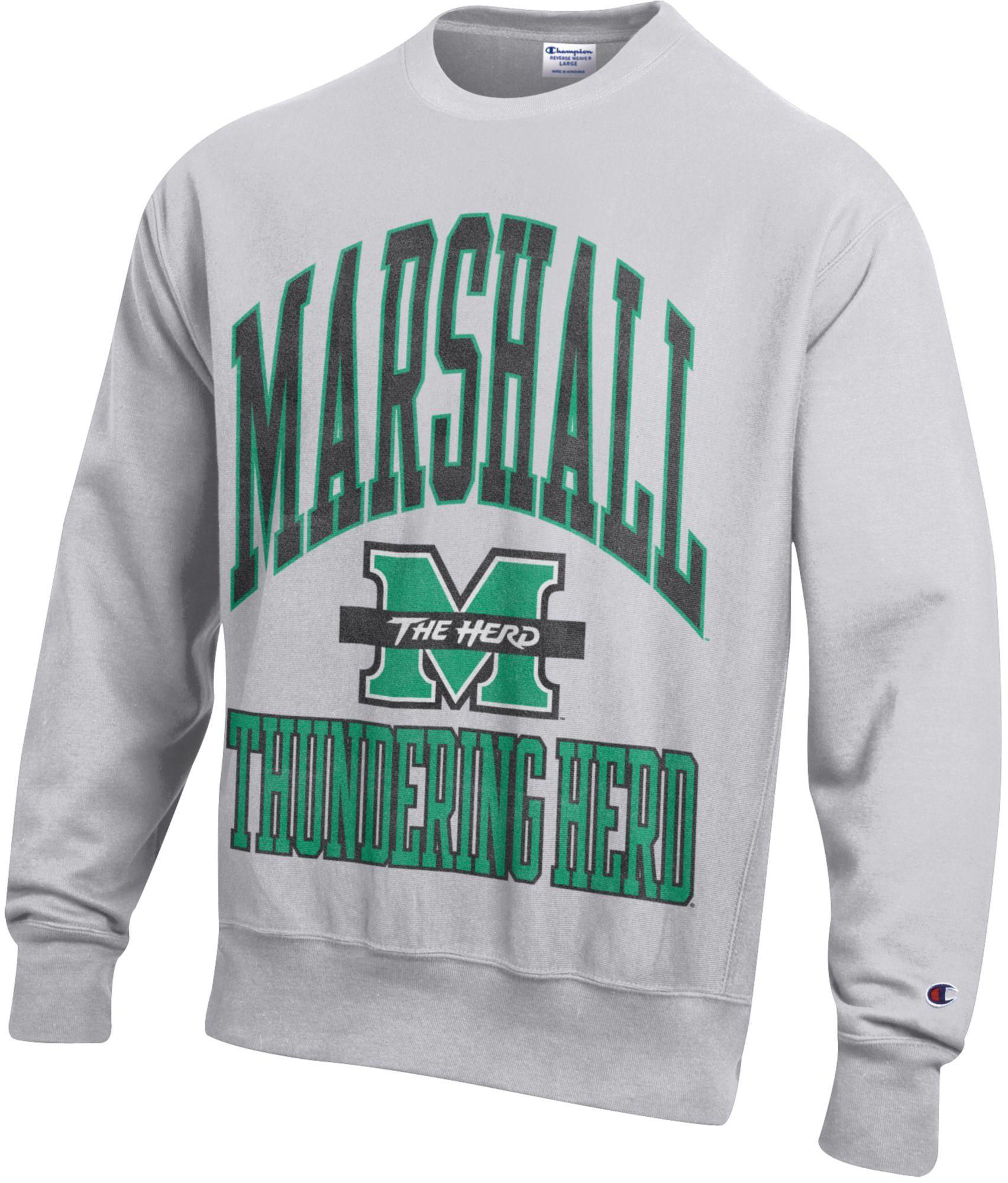 Champion Men's Marshall Thundering Herd Silver Gray Reverse Weave Crewneck Sweatshirt