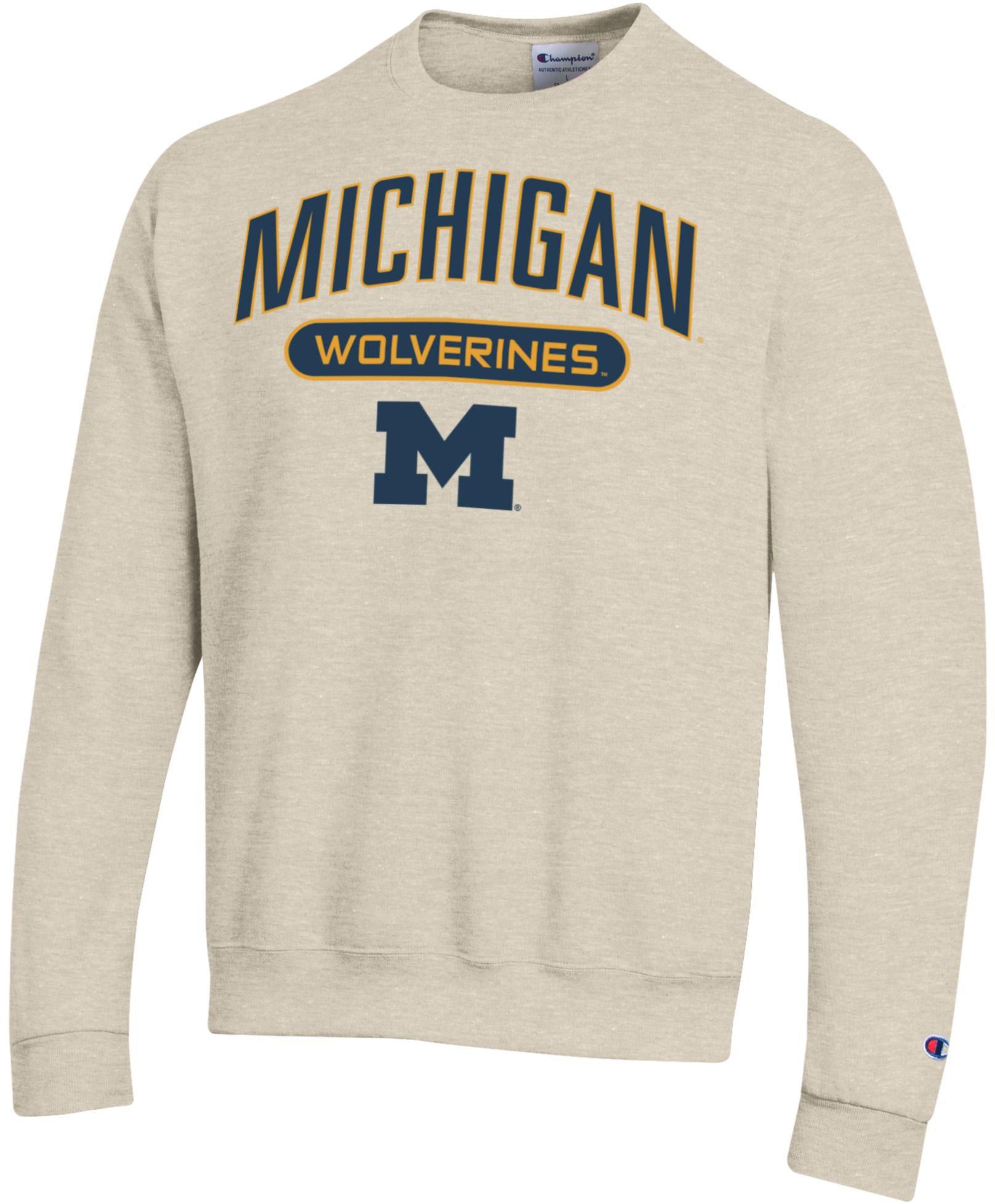Champion Adult Michigan Wolverines Eco Powerblend Oatmeal Crewneck Sweatshirt, Men's, XXL, White