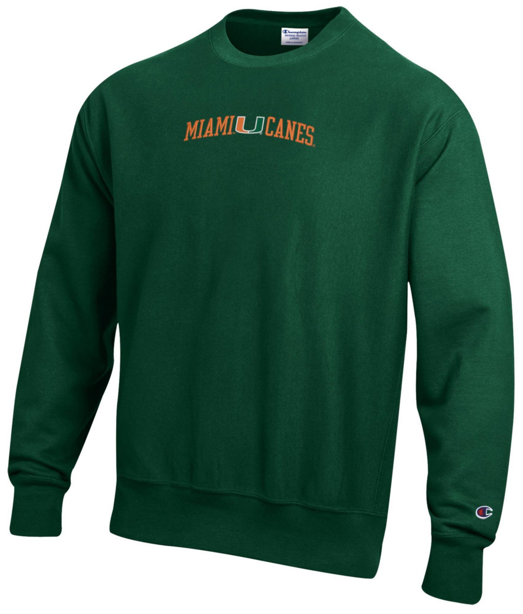 Champion Men's Miami Hurricanes Green Reverse Weave Crewneck Sweatshirt