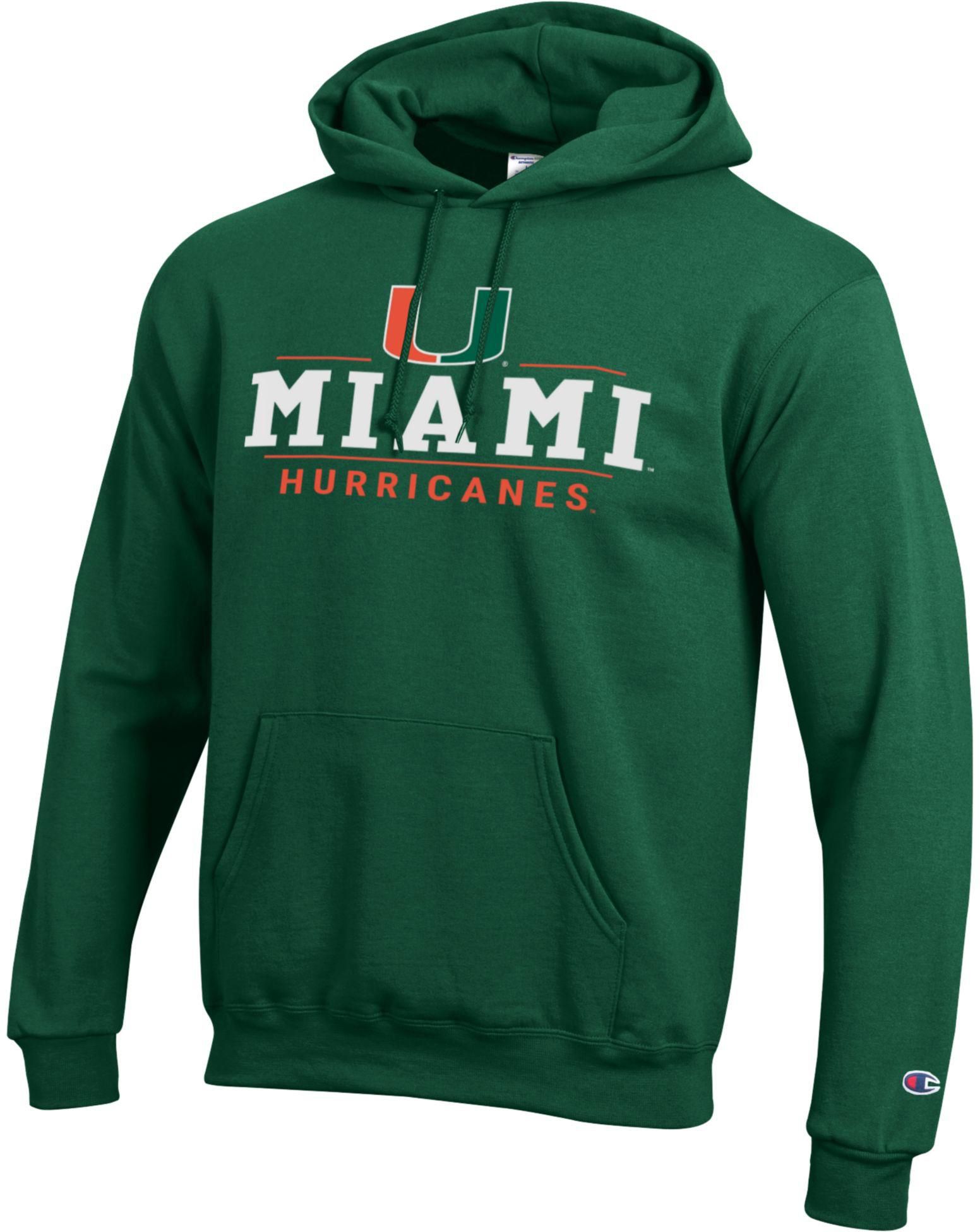 Champion Adult Miami Hurricanes Eco Powerblend Green Hoodie, Men's, XXL
