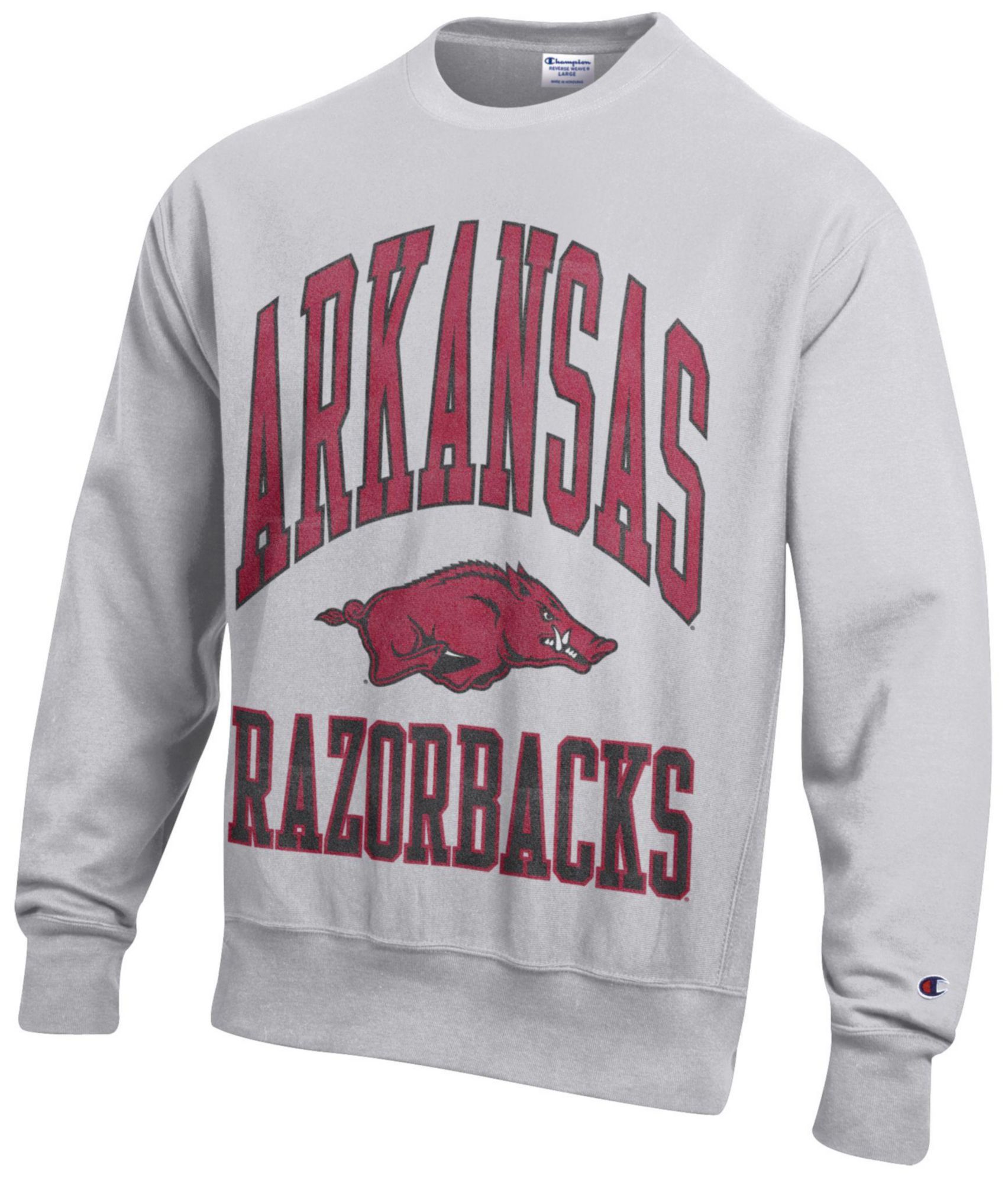 Champion Men's Arkansas Razorbacks Silver Gray Reverse Weave Crewneck Sweatshirt