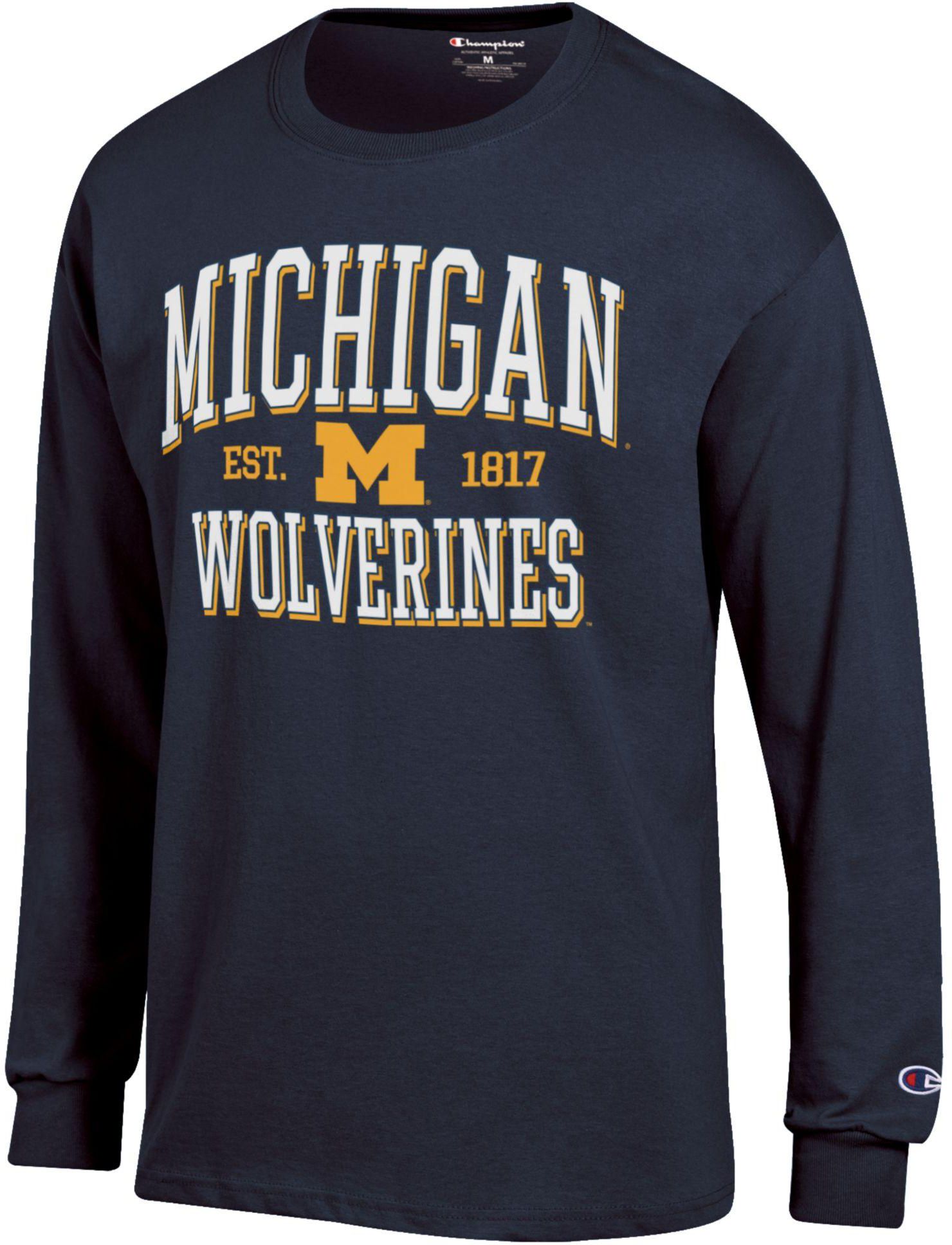 Champion Adult Michigan Wolverines Jersey Blue Long Sleeve Shirt, Men's, XXL