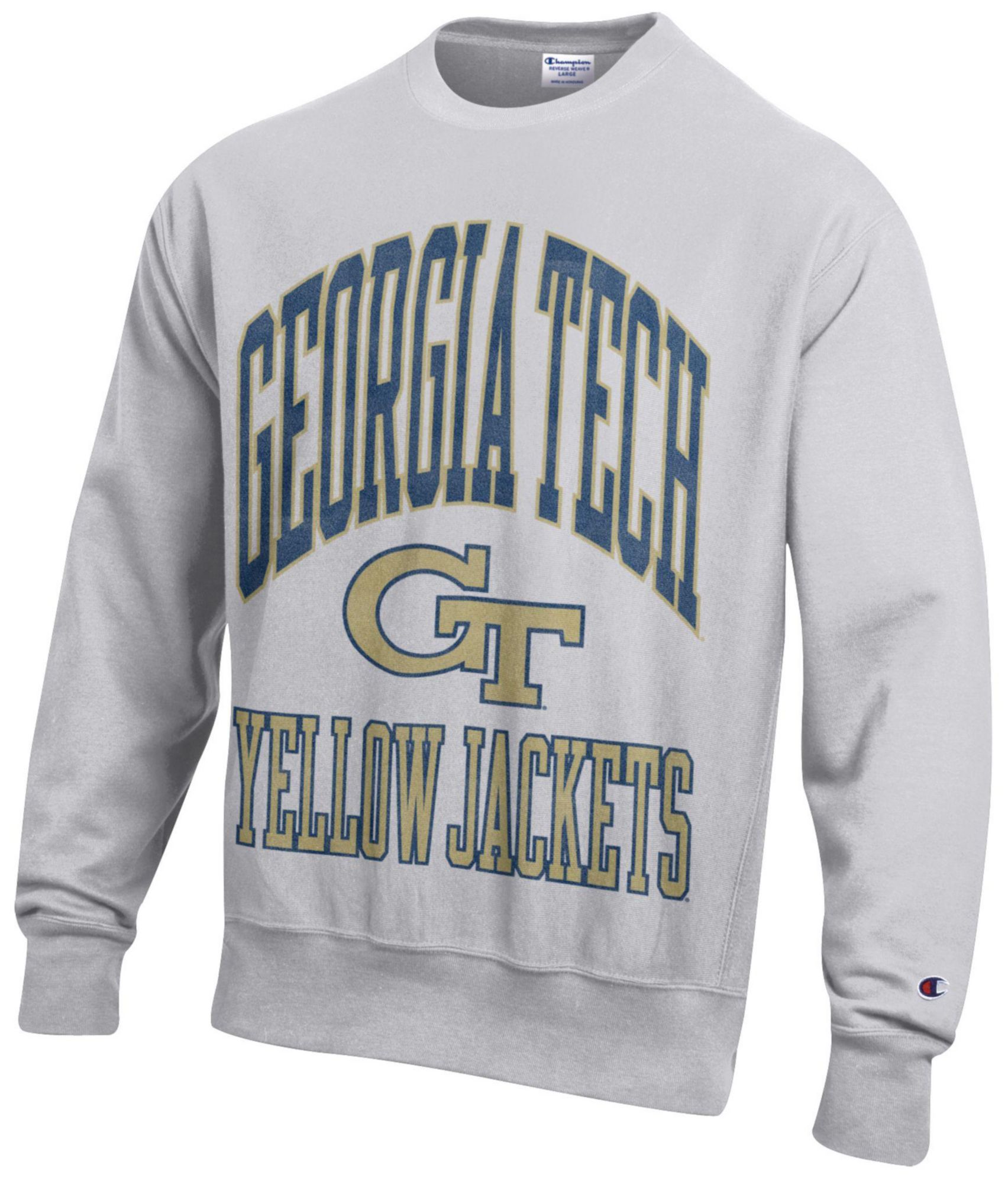 Champion Men's Georgia Tech Yellow Jackets Silver Gray Reverse Weave Crewneck Sweatshirt