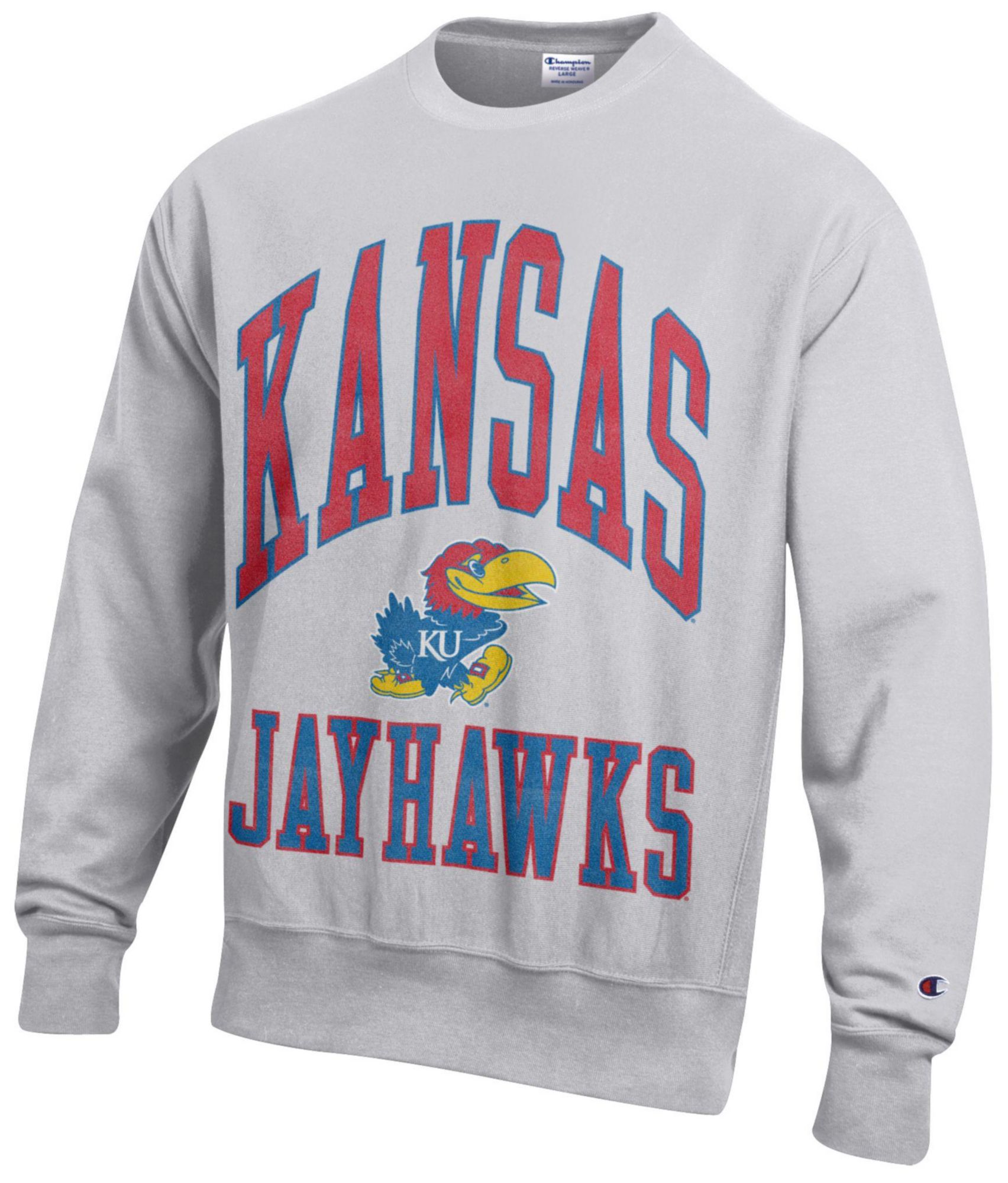 Champion Men's Kansas Jayhawks Silver Gray Reverse Weave Crewneck Sweatshirt