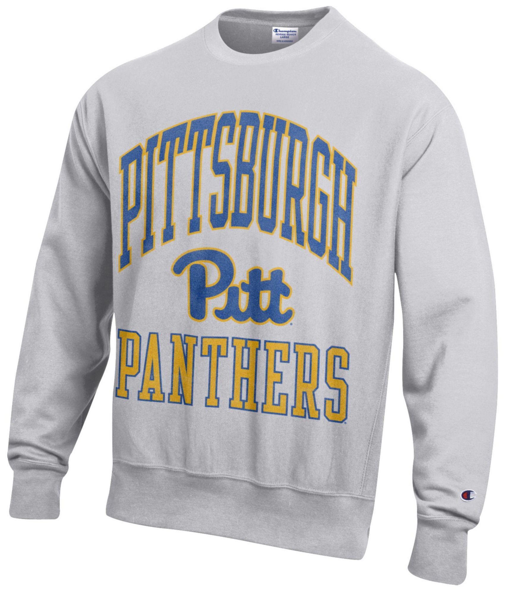 Champion Men's Pitt Panthers Silver Gray Reverse Weave Crewneck Sweatshirt