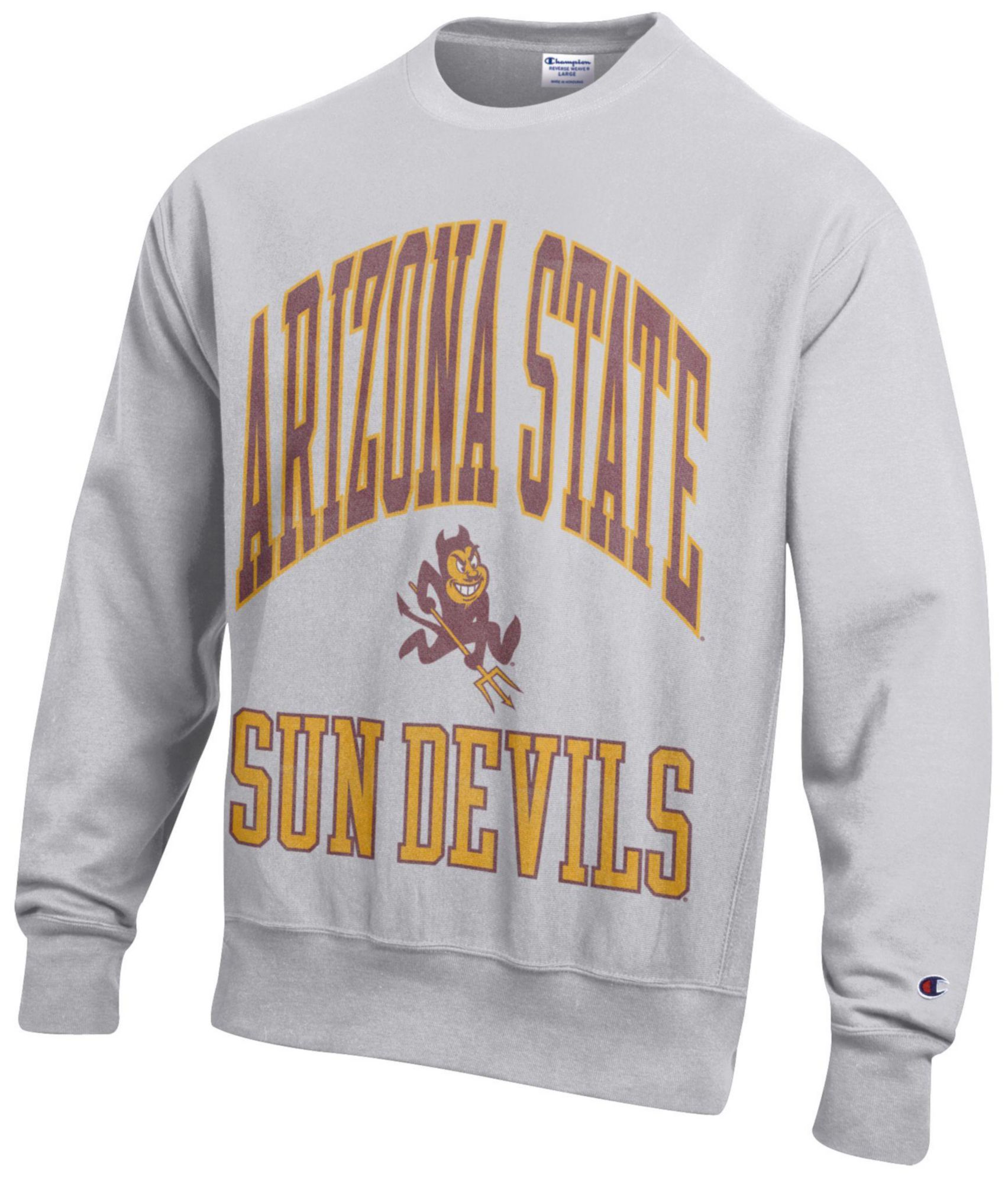 Champion Men's Arizona State Sun Devils Silver Gray Reverse Weave Crewneck Sweatshirt