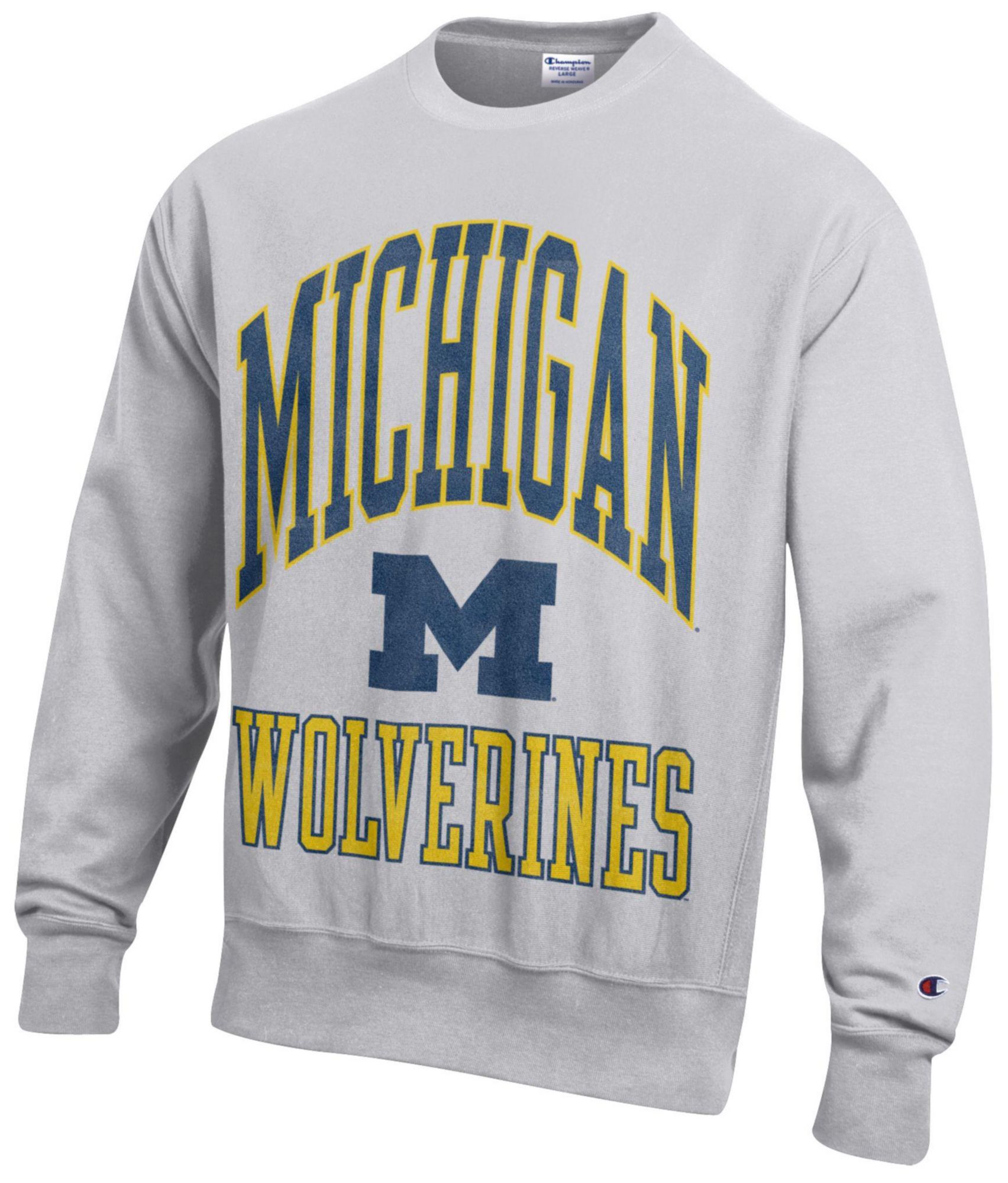Champion Men's Michigan Wolverines Silver Gray Reverse Weave Crewneck Sweatshirt