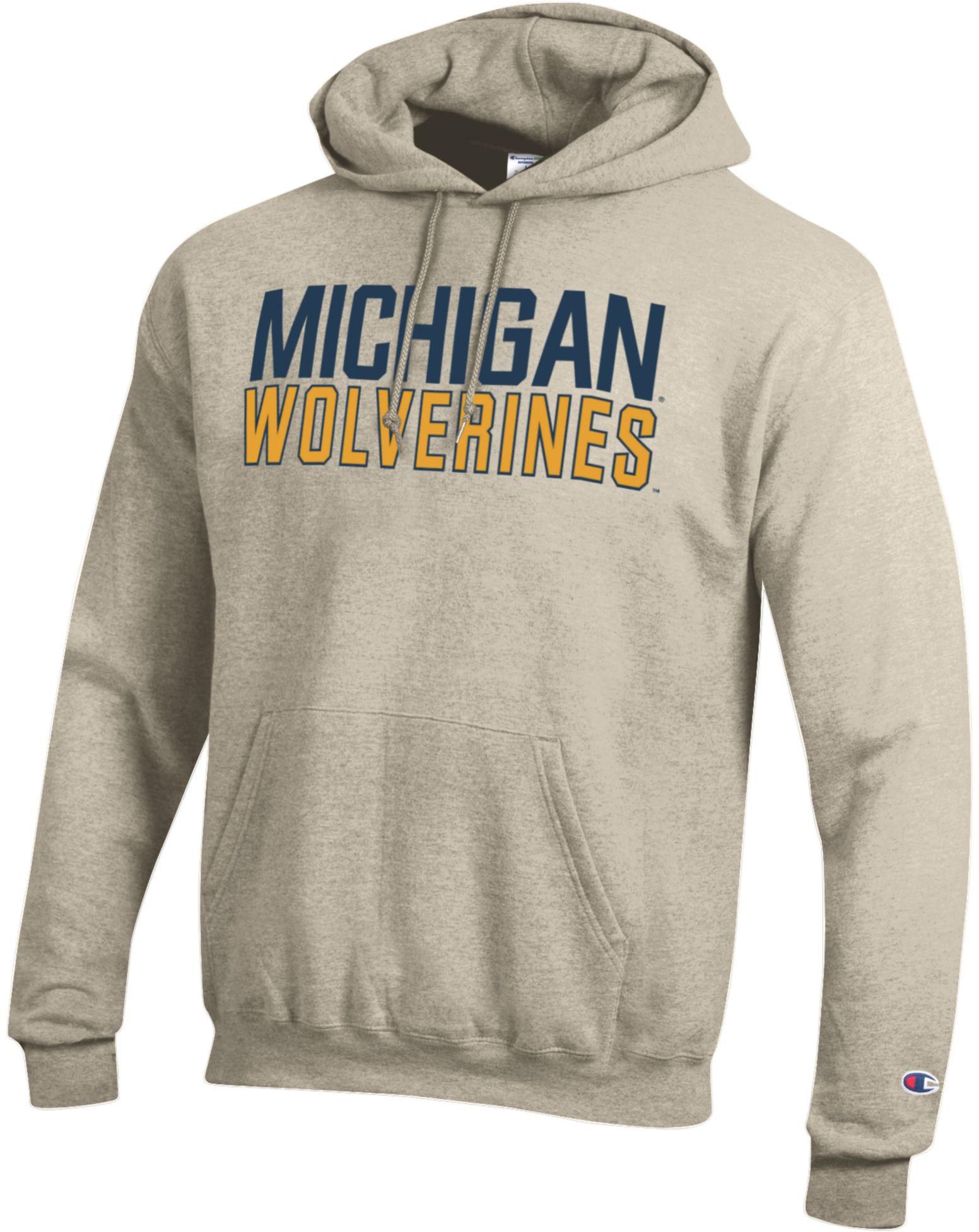 Champion Adult Michigan Wolverines Eco Powerblend Oatmeal Hoodie, Men's, XXL, White