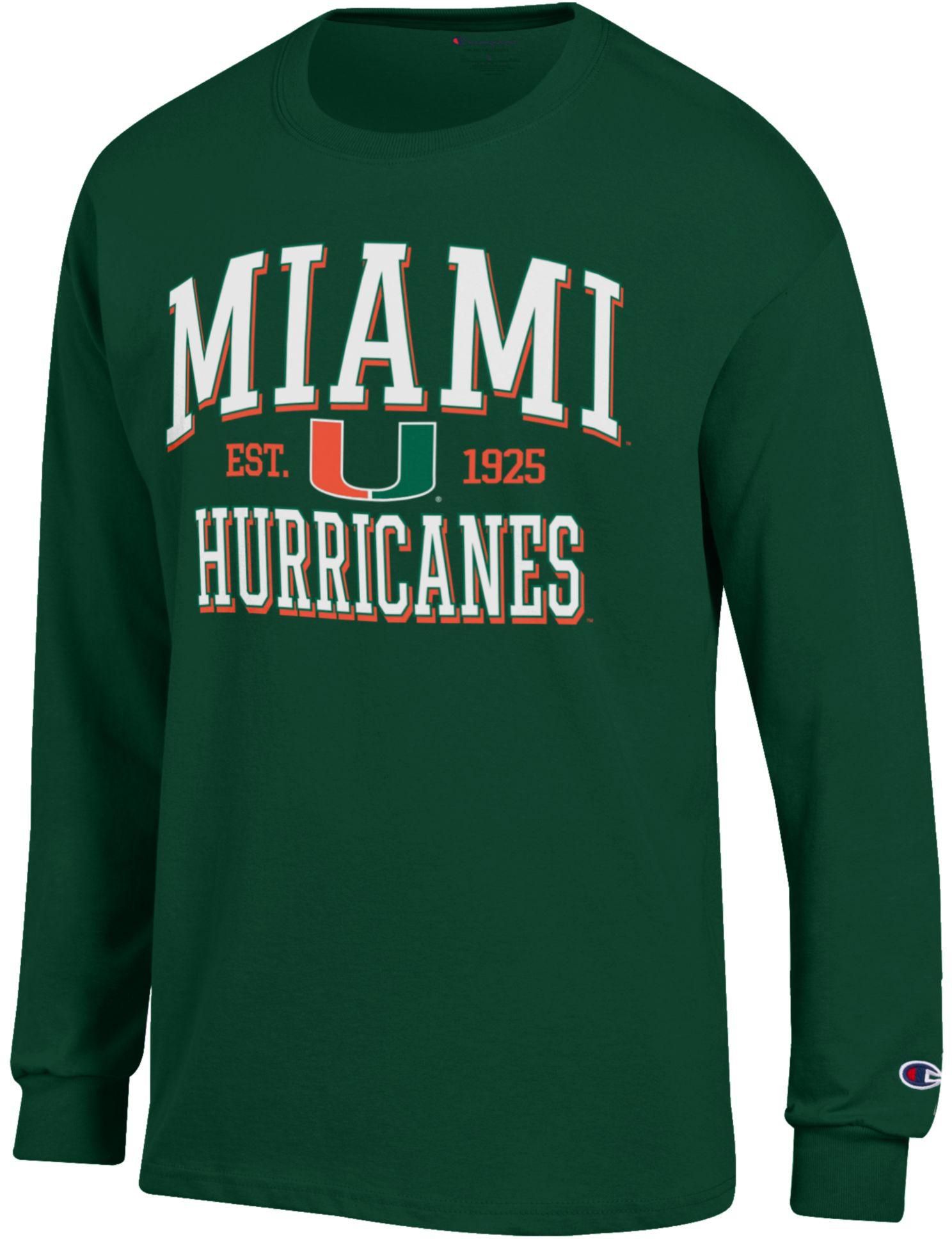 Champion Adult Miami Hurricanes Jersey Green Long Sleeve Shirt, Men's, XXL