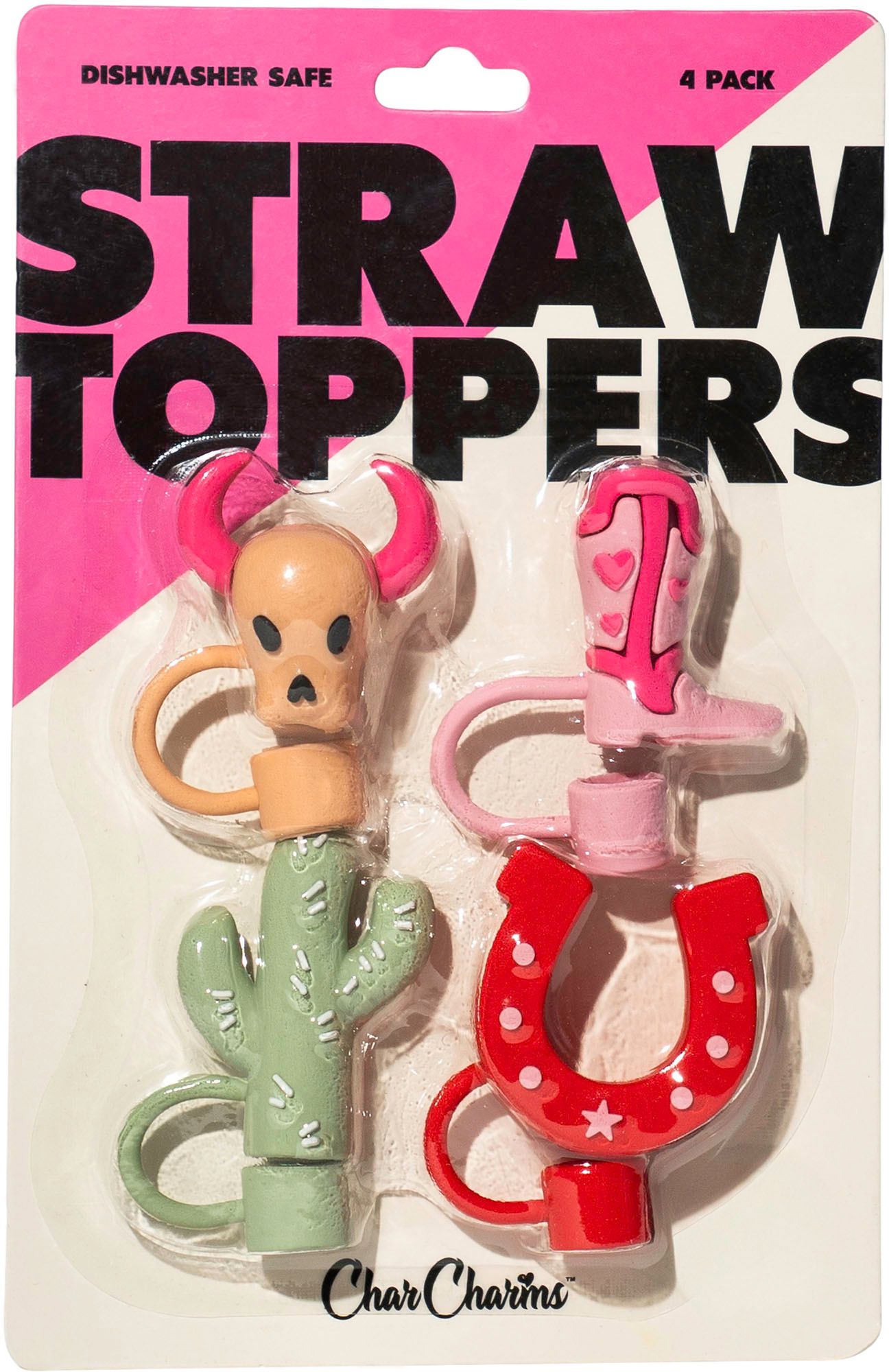 CharCharms Silicone Straw Cover Toppers - 4 Pack