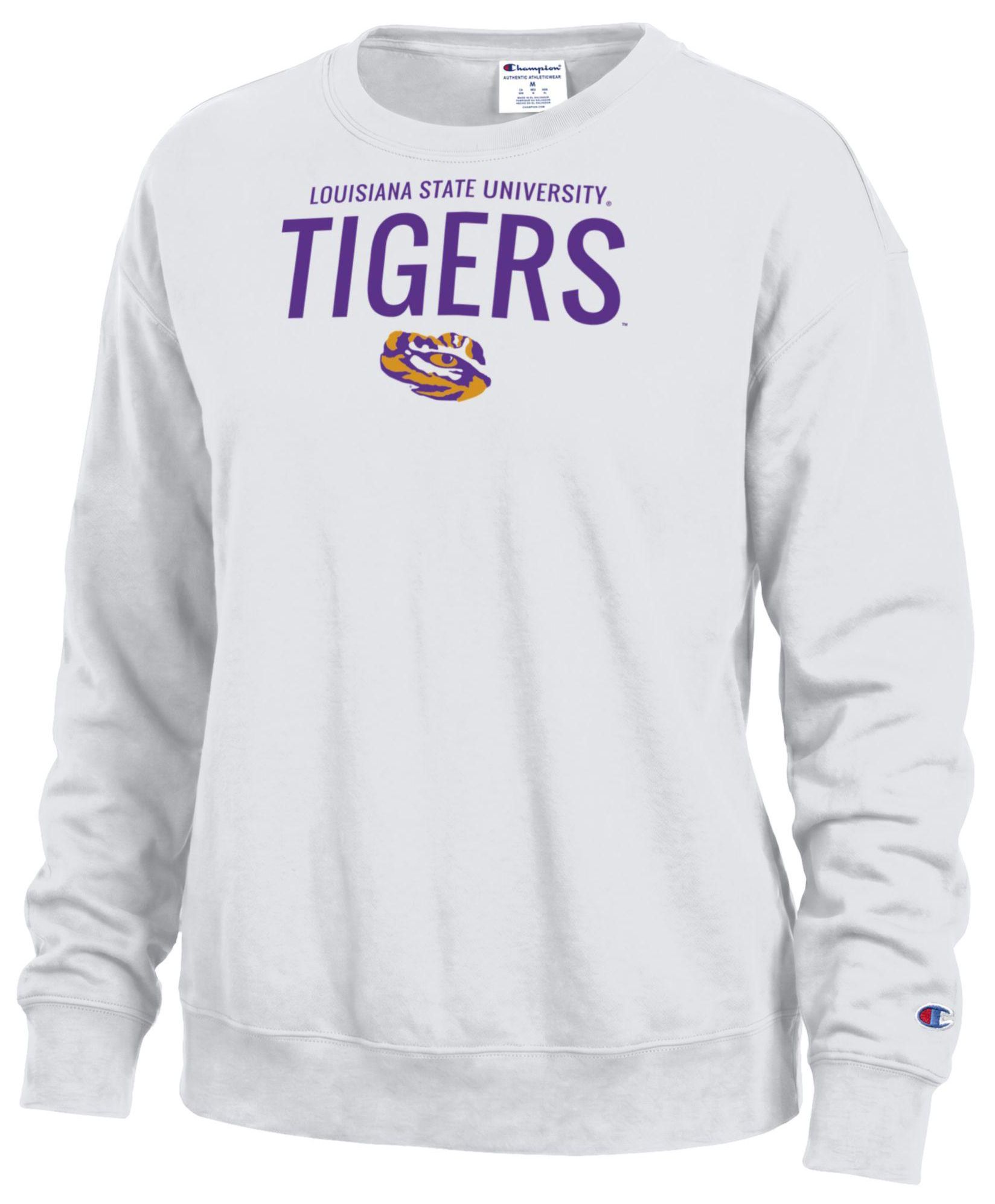Champion Women's LSU Tigers Powerblend White Fleece Crewneck Sweatshirt