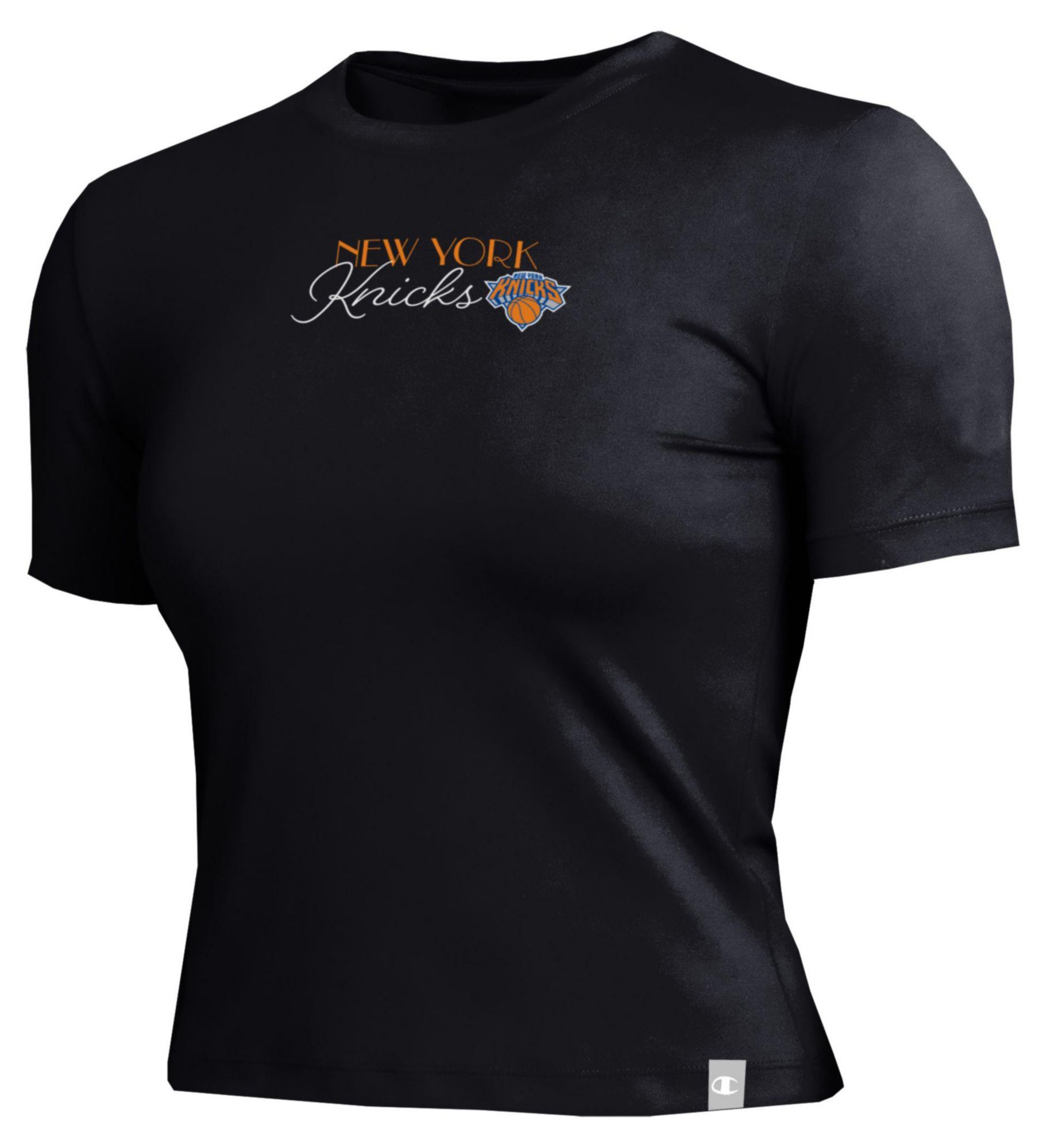Champion Women's New York Knicks Black Wordmark Script T-Shirt - Black