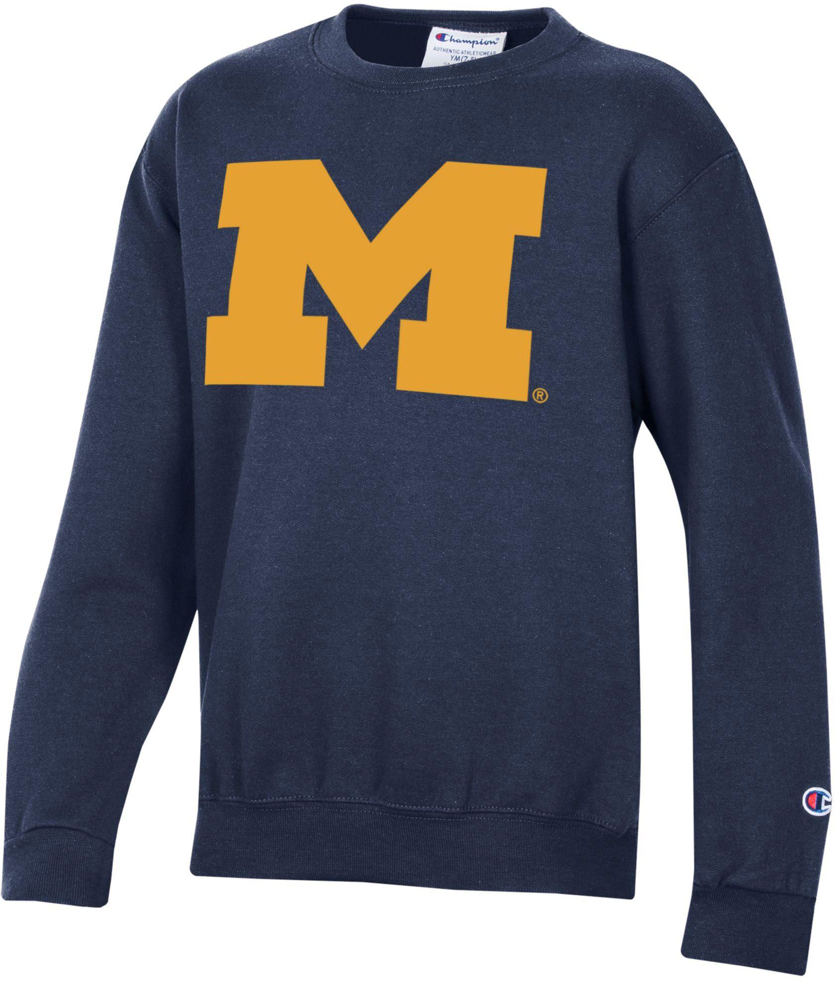 Champion Youth Michigan Wolverines Powerblend Fleece Blue Crewneck Sweatshirt