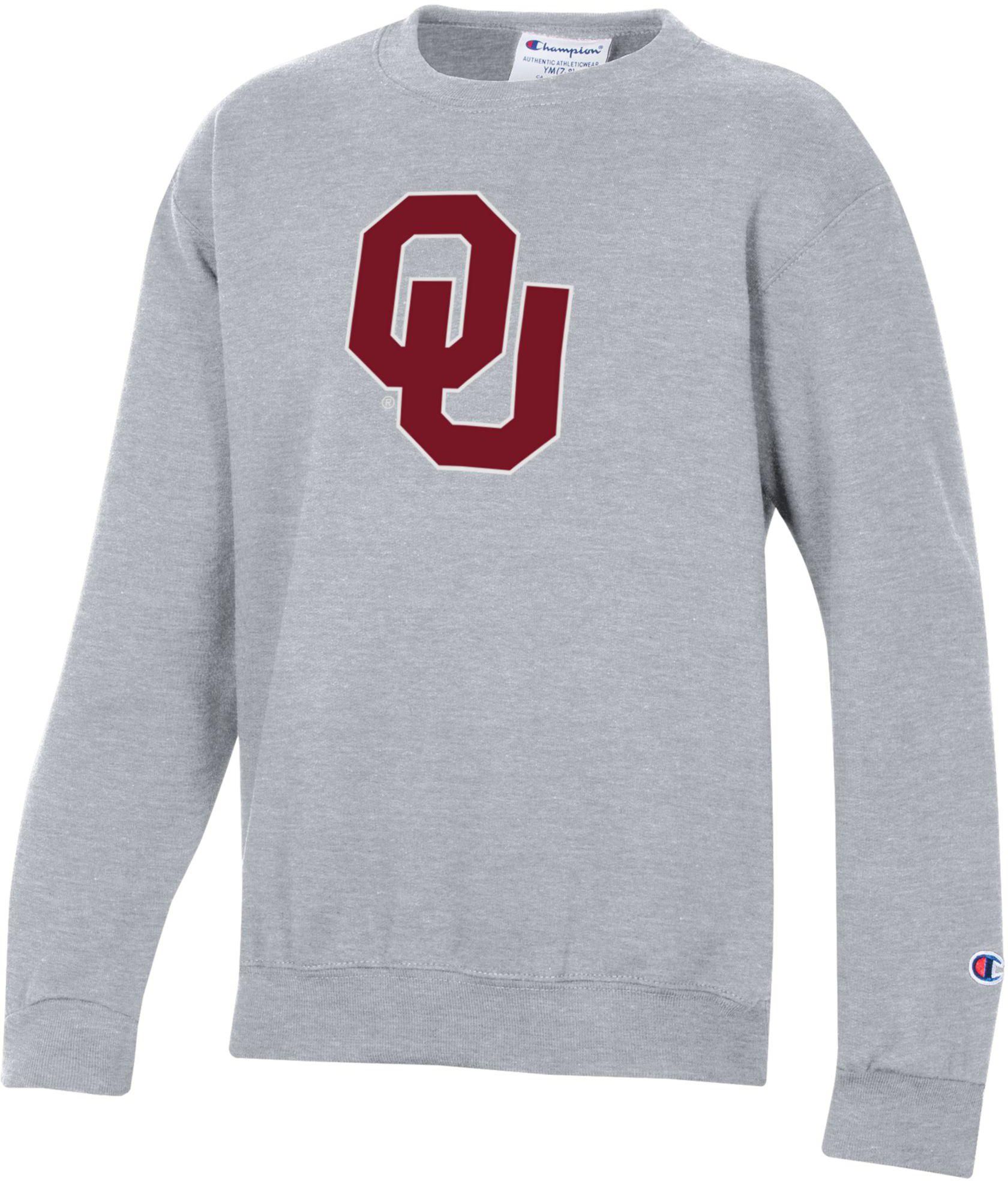 Champion Youth Oklahoma Sooners Powerblend Fleece Grey Crewneck Sweatshirt
