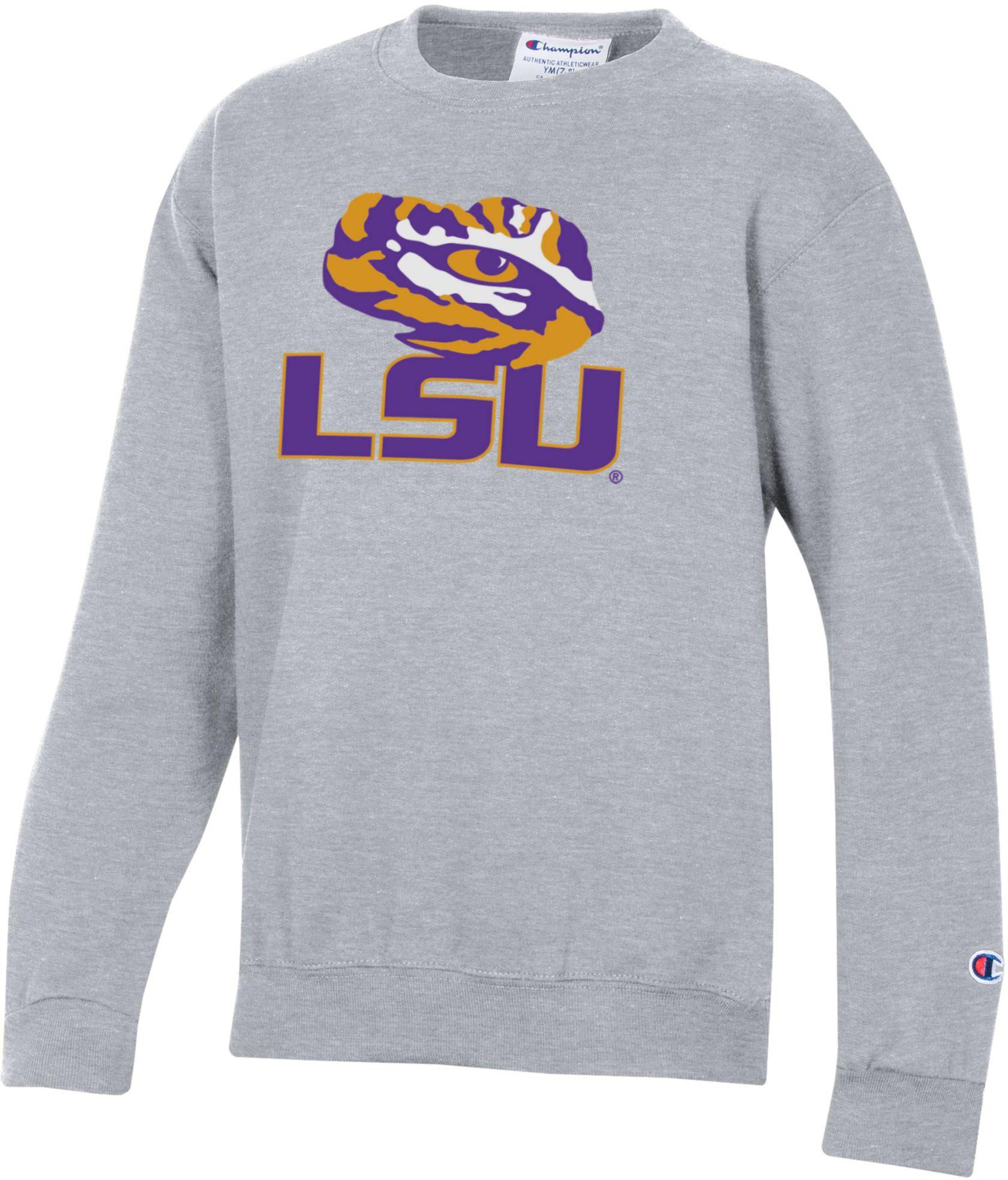 Champion Youth LSU Tigers Powerblend Fleece Grey Crewneck Sweatshirt