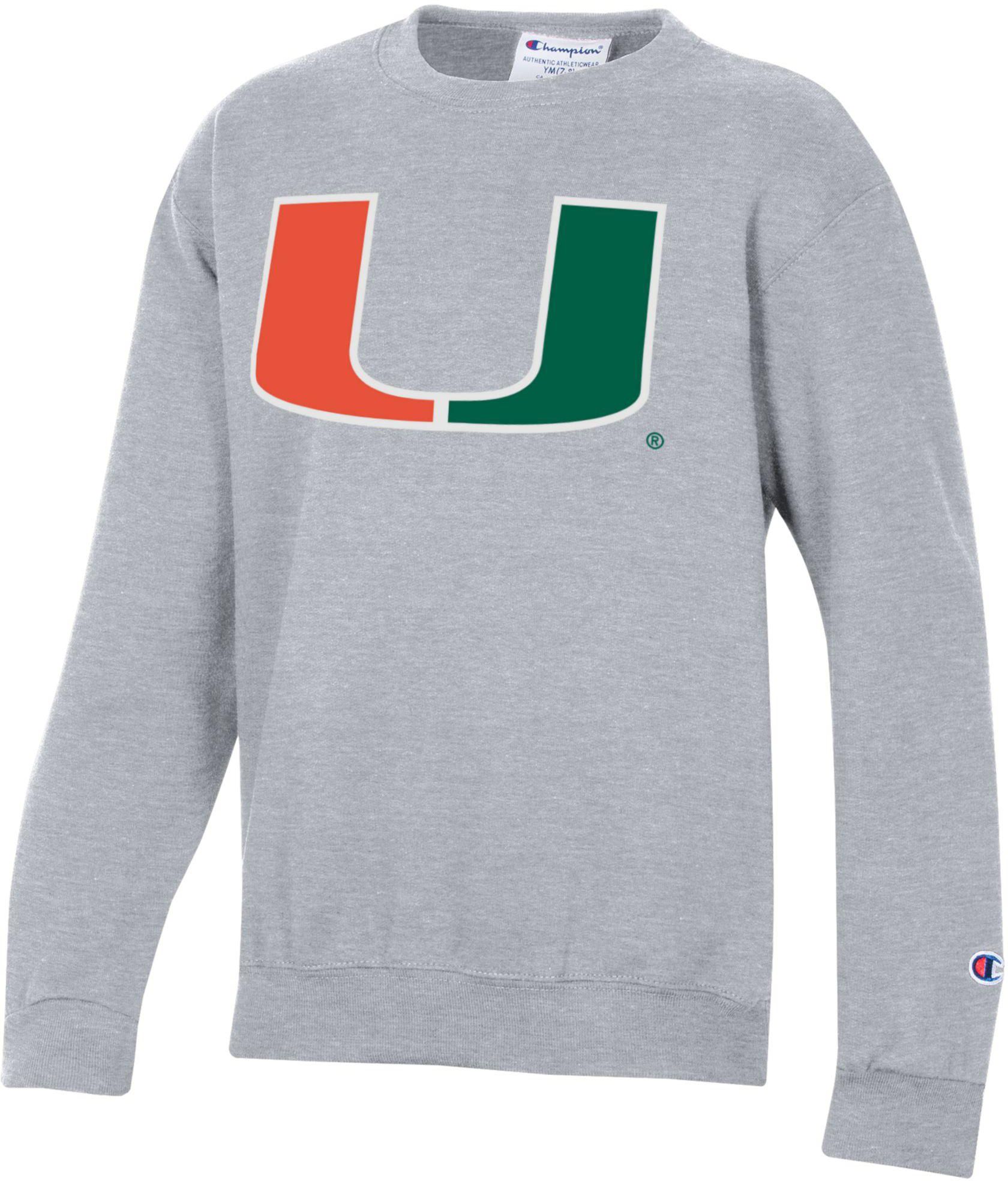 Champion Youth Miami Hurricanes Powerblend Fleece Grey Crewneck Sweatshirt