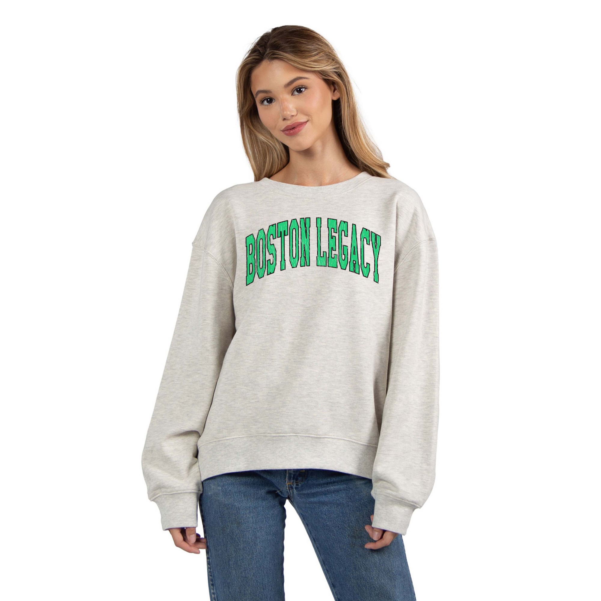 chicka-d Women's Boston Legacy FC Grey Wordmark Crewneck Sweatshirt