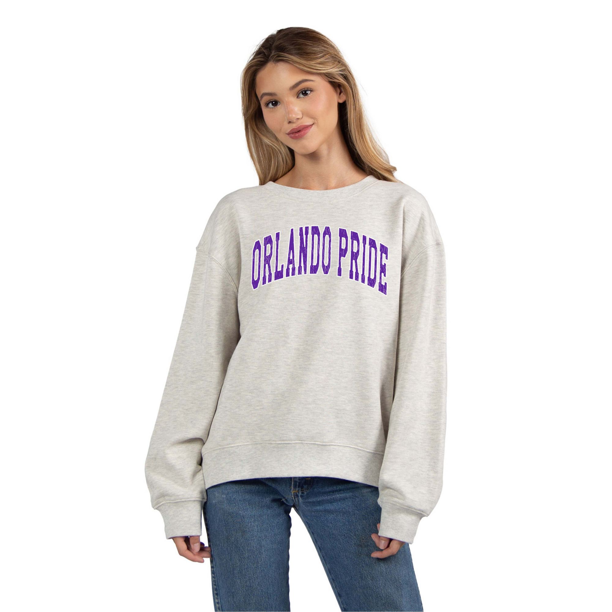 chicka-d Women's Orlando Pride Grey Wordmark Crewneck Sweatshirt