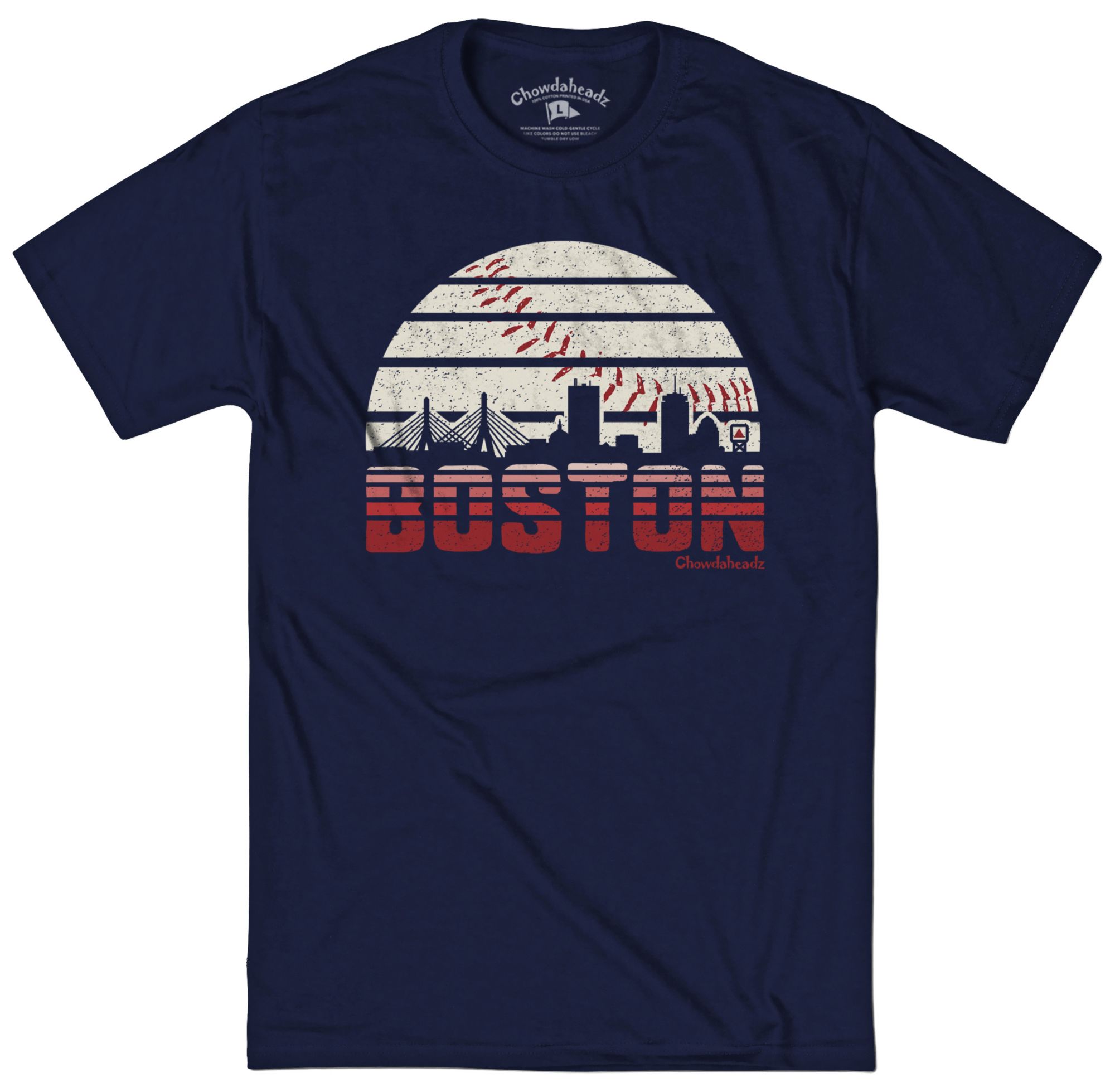Chowdaheadz Adult Boston Navy Baseball Sky T-Shirt