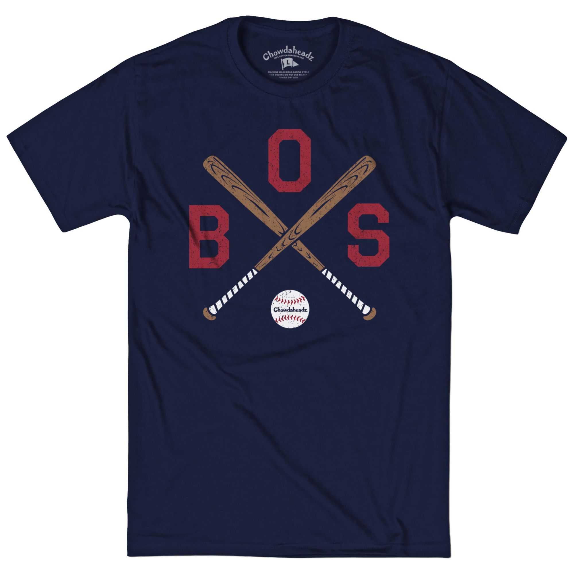 Chowdaheadz Adult Boston Navy Baseball Cross Bats T-Shirt