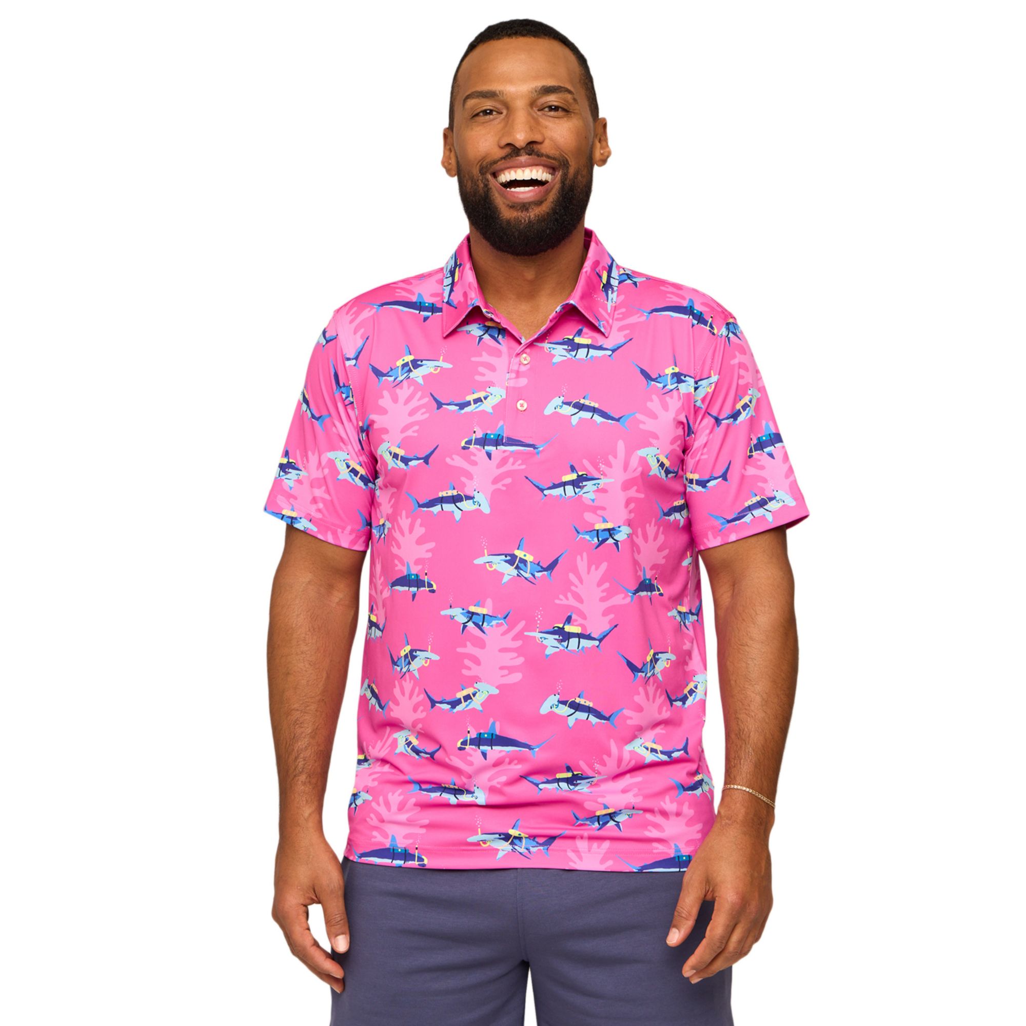 Chubbies Men's The Great Pink Shark Golf Polo