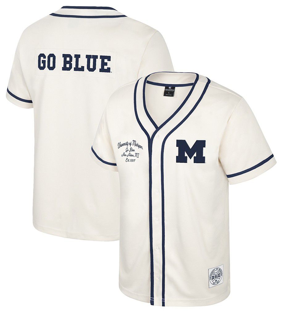 Colosseum Men's Michigan Wolverines Cream Hunter Seeker Baseball Jersey