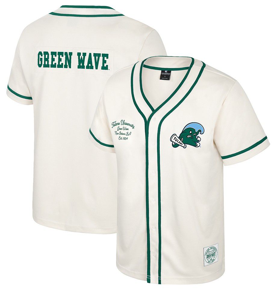 Colosseum Men's Tulane Green Wave Cream Hunter Seeker Baseball Jersey