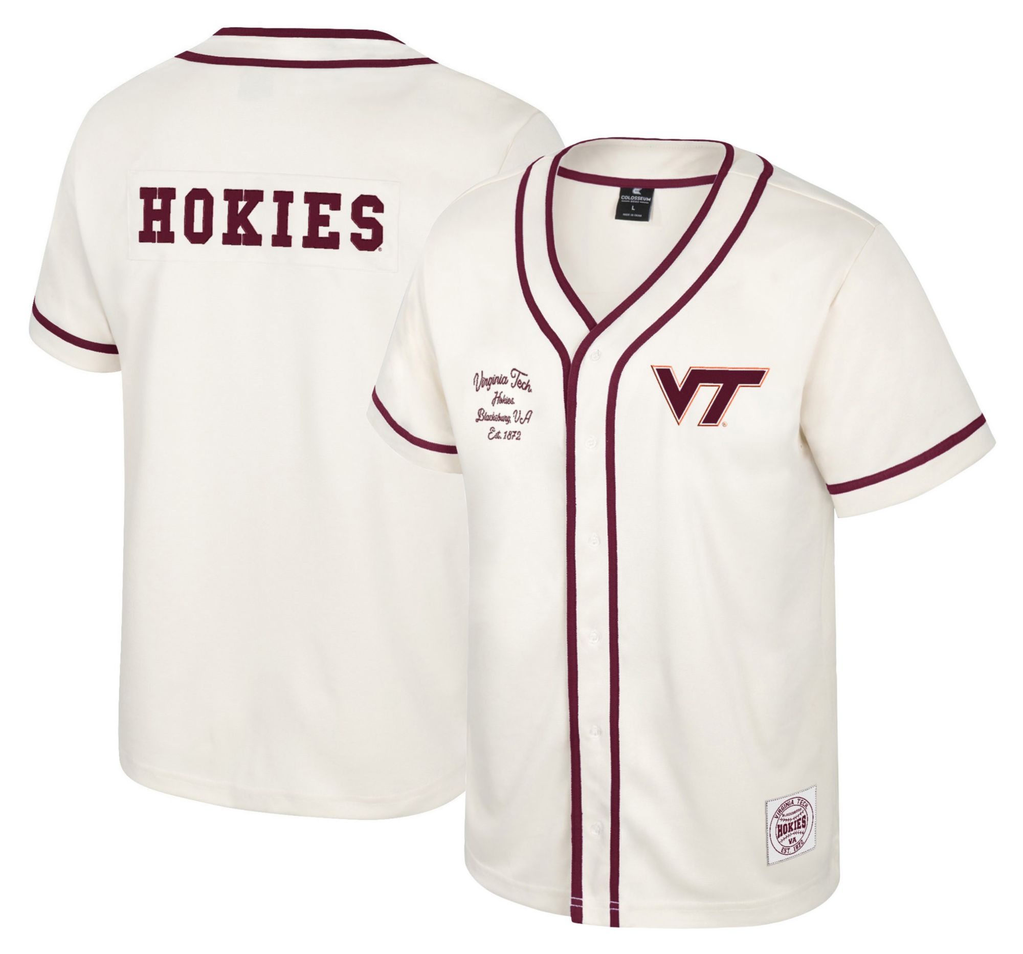 Colosseum Men's Virginia Tech Hokies Cream Hunter Seeker Baseball Jersey