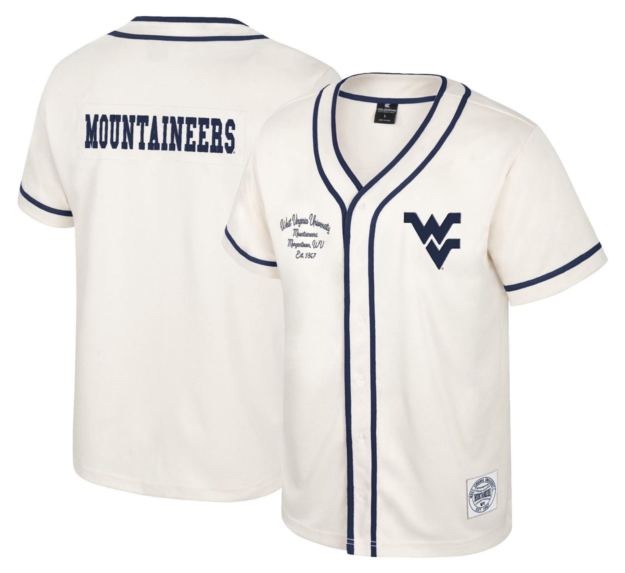 Colosseum Men's West Virginia Mountaineers Cream Hunter Seeker Baseball Jersey