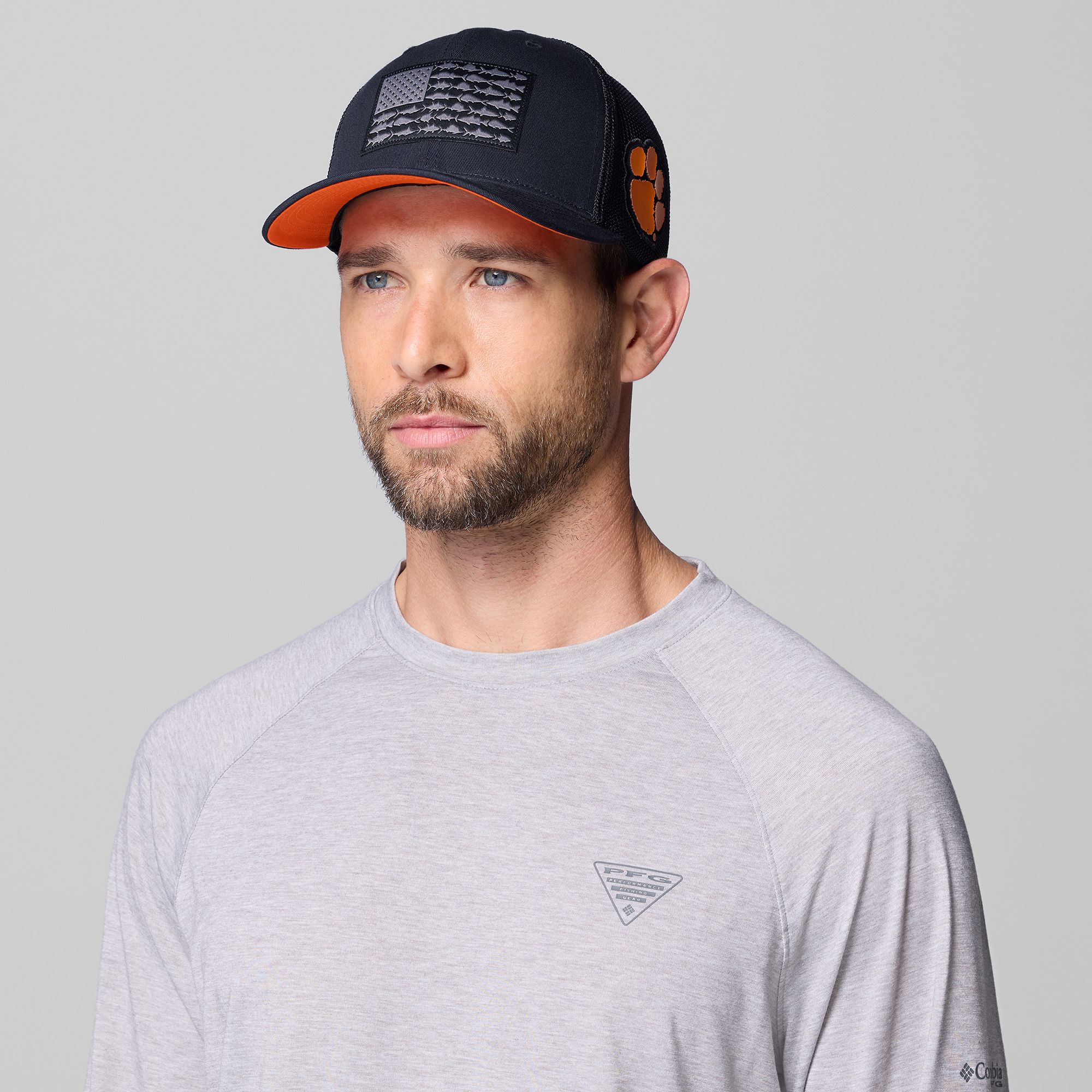 Columbia Adult Clemson Tigers Black Mesh Fish Flag Flex Fit Hat