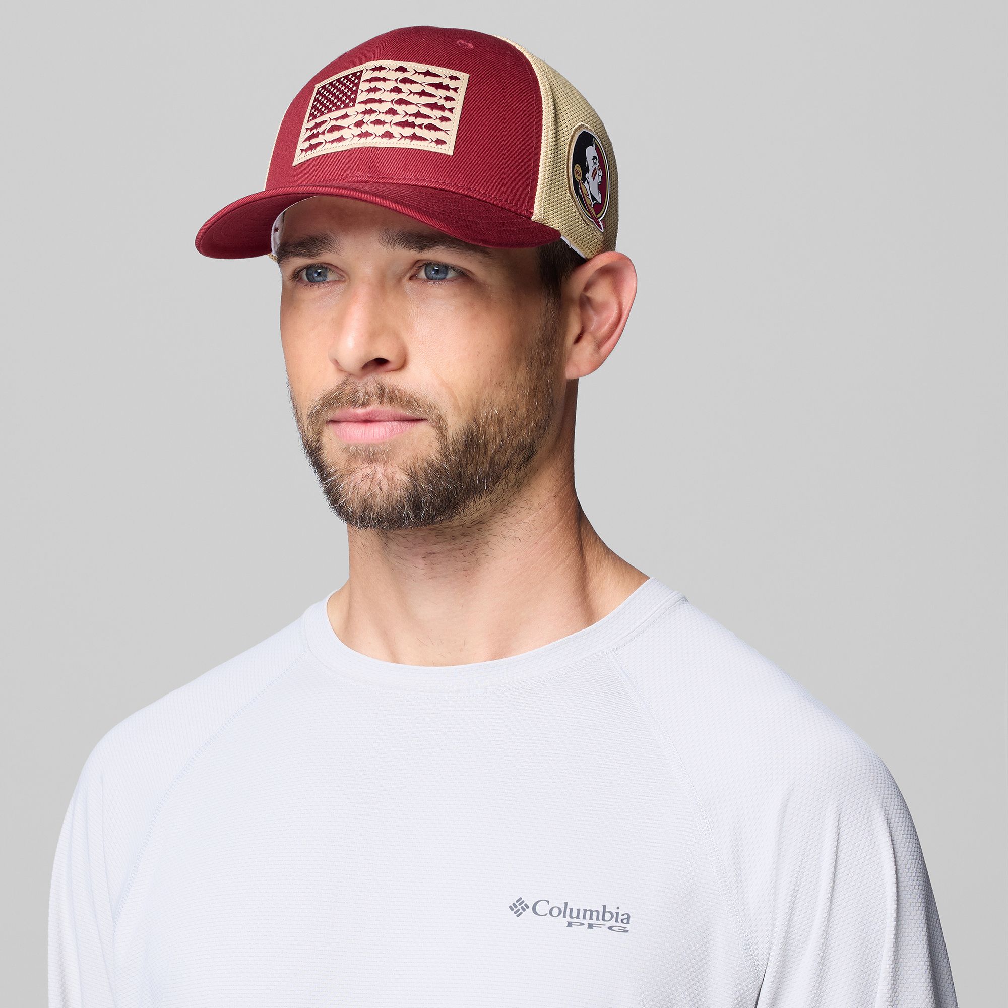 Columbia Adult Florida State Seminoles Cabernet Mesh Fish Flag Flex Fit Hat