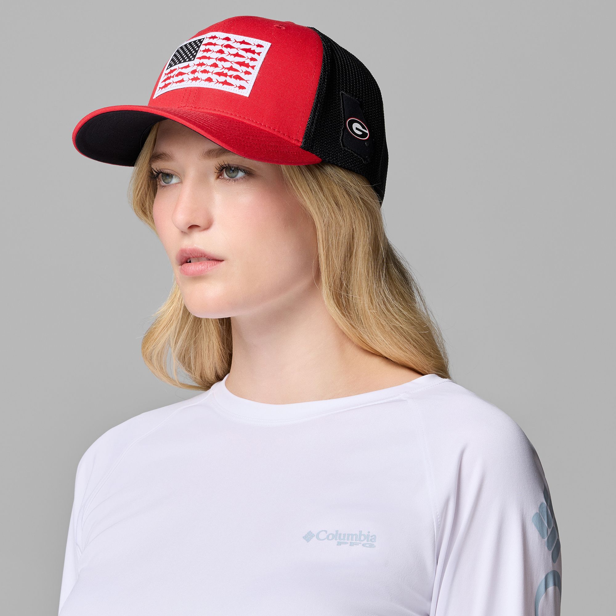 Columbia Adult Georgia Bulldogs Bright Red Mesh Fish Flag Flex Fit Hat
