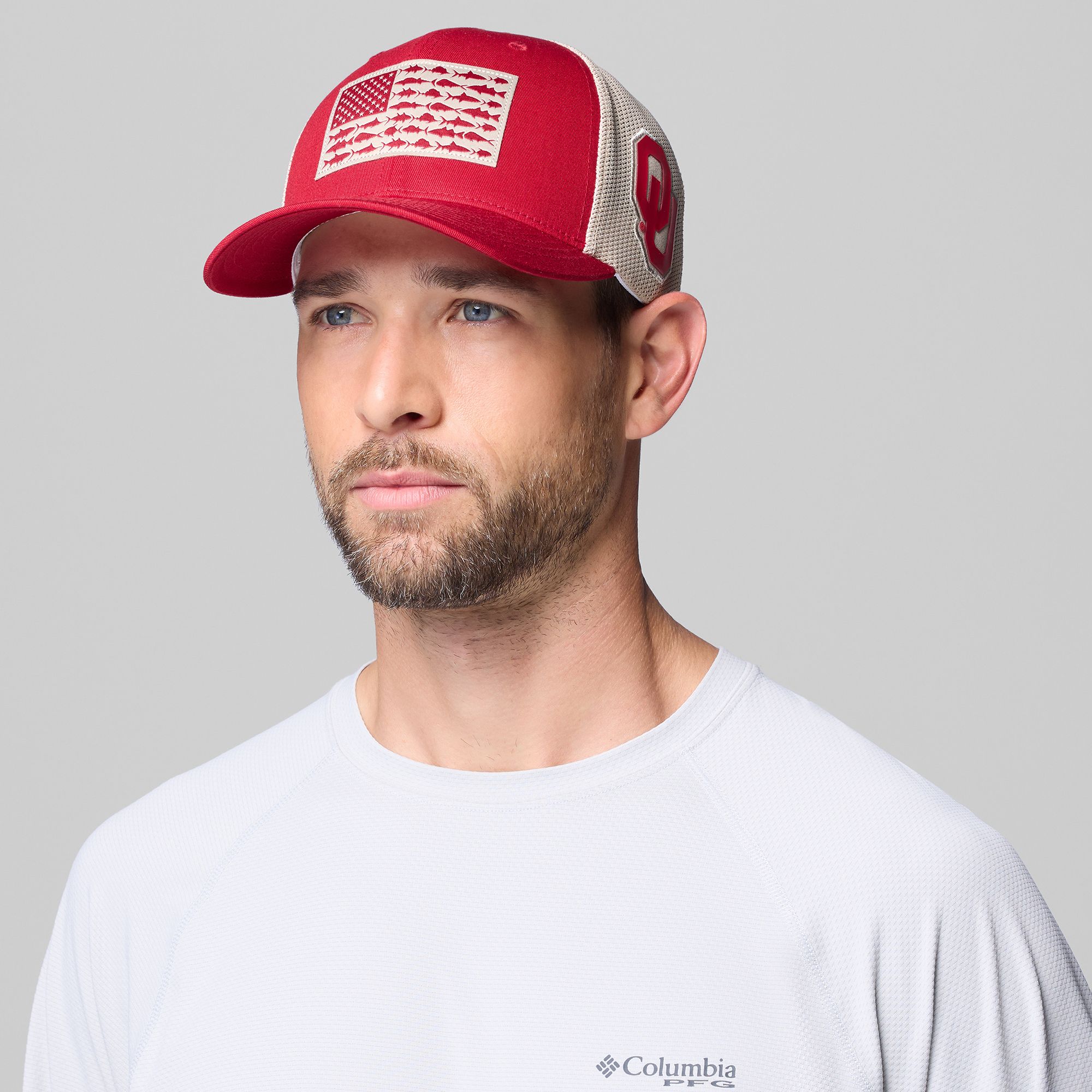 Columbia Adult Oklahoma Sooners Red Mesh Fish Flag Flex Fit Hat
