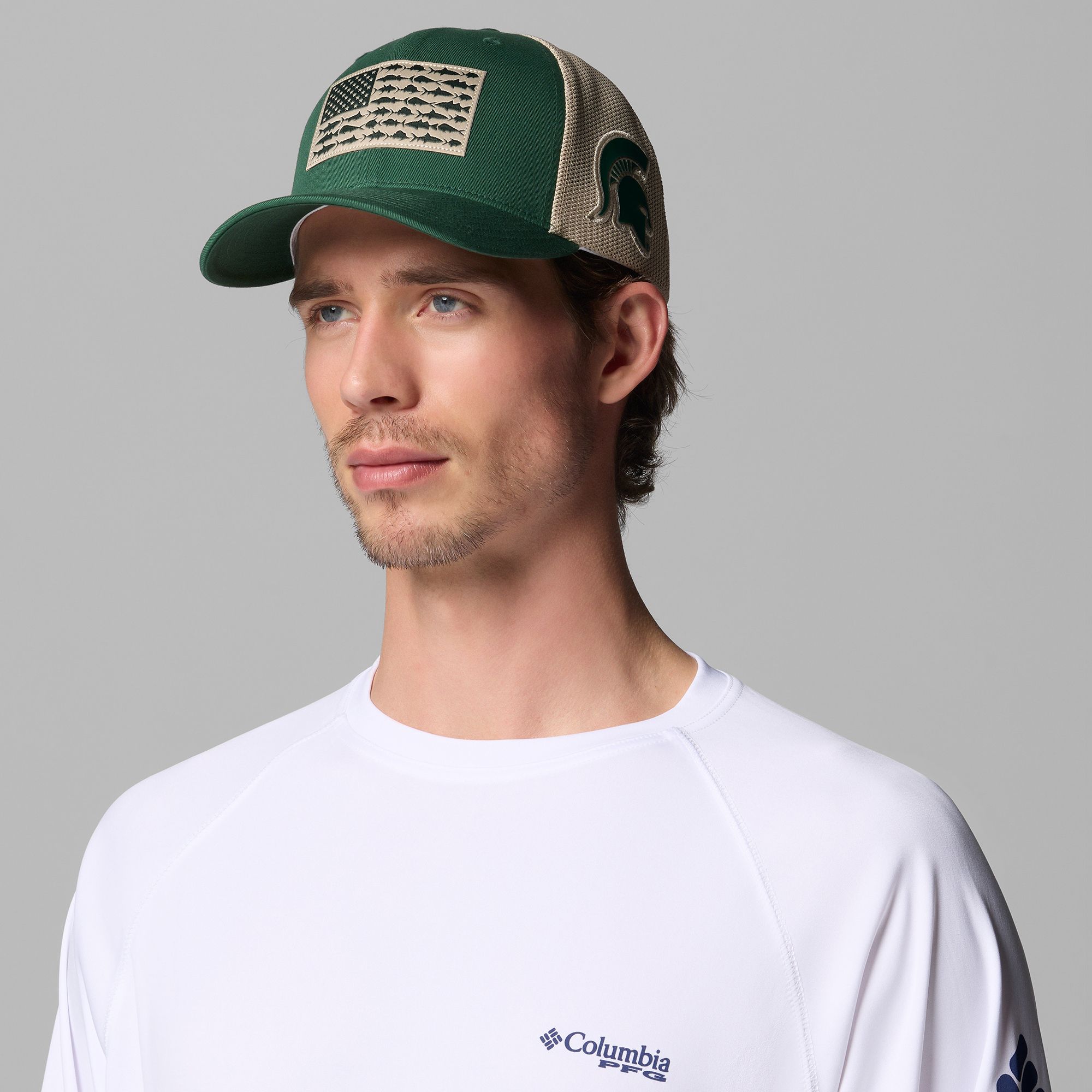Columbia Adult Michigan State Spartans Spruce Mesh Fish Flag Flex Fit Hat