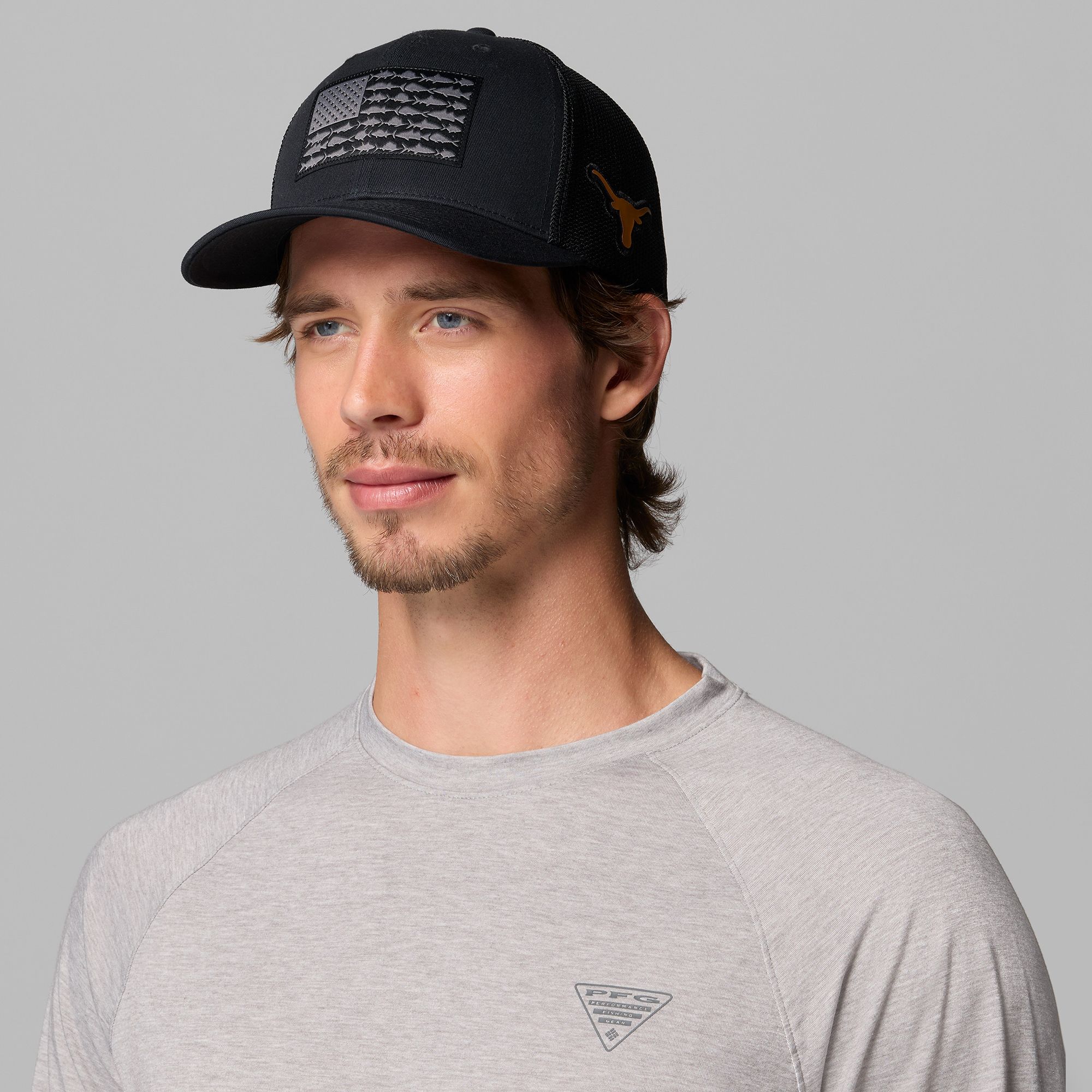 Columbia Adult Texas Longhorns Black Mesh Fish Flag Flex Fit Hat