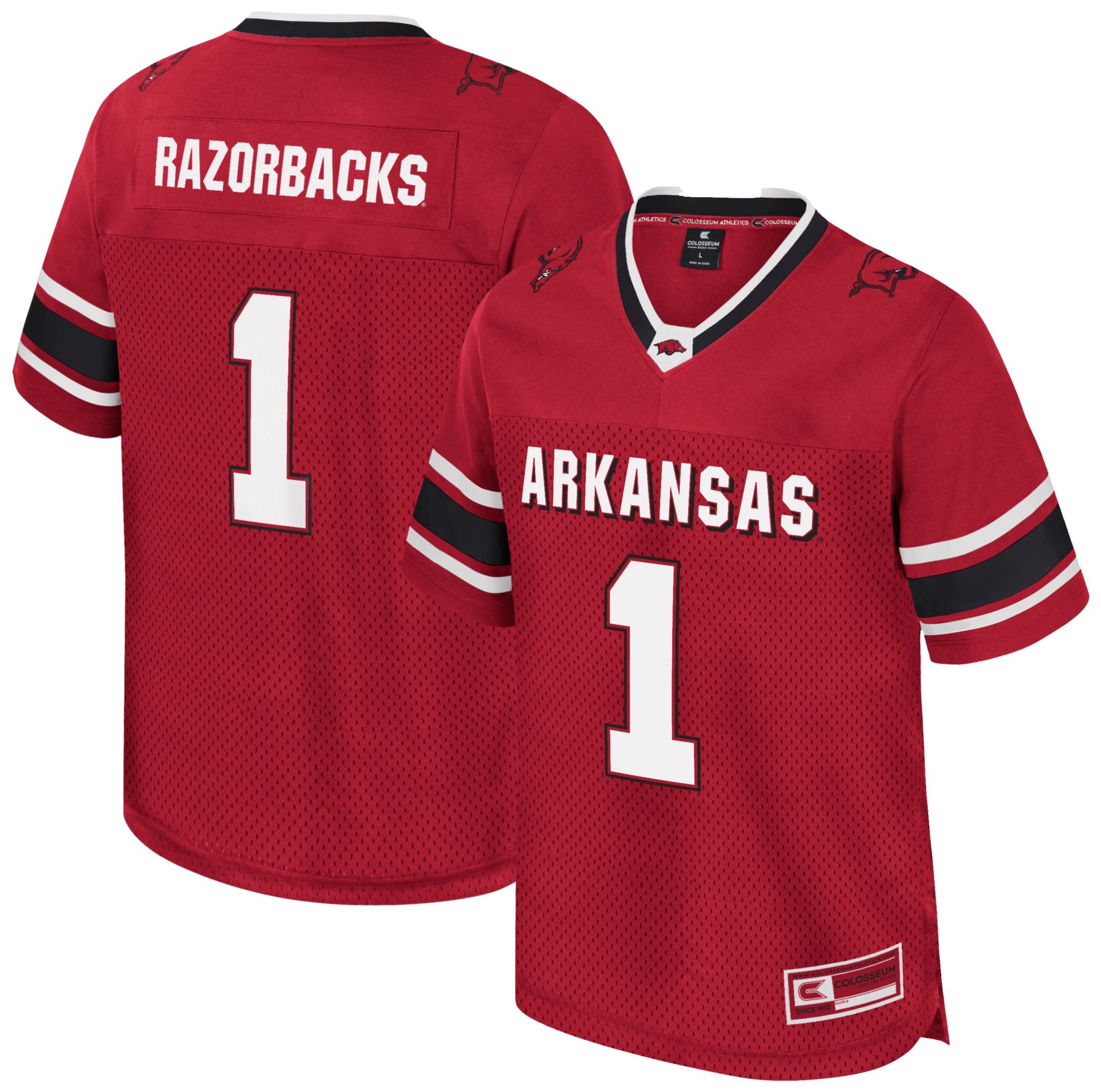 Colosseum Boys' Arkansas Razorbacks Cardinal All Day Football Jersey